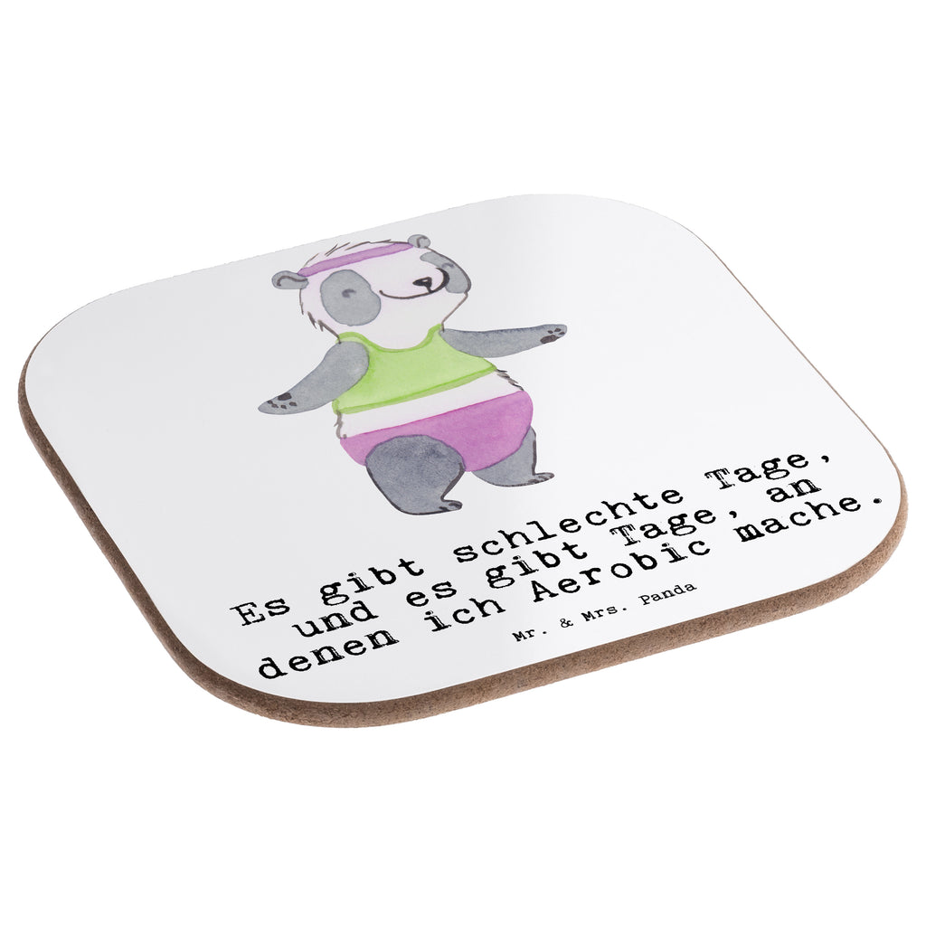 Quadratische Untersetzer Panda Aerobic Tage Bierdeckel, Glasuntersetzer, Untersetzer Gläser, Getränkeuntersetzer, Geschenk, Sport, Sportart, Hobby, Schenken, Danke, Dankeschön, Auszeichnung, Gewinn, Sportler, Aerobic, Aerobic Fitness, Fitnessstudio