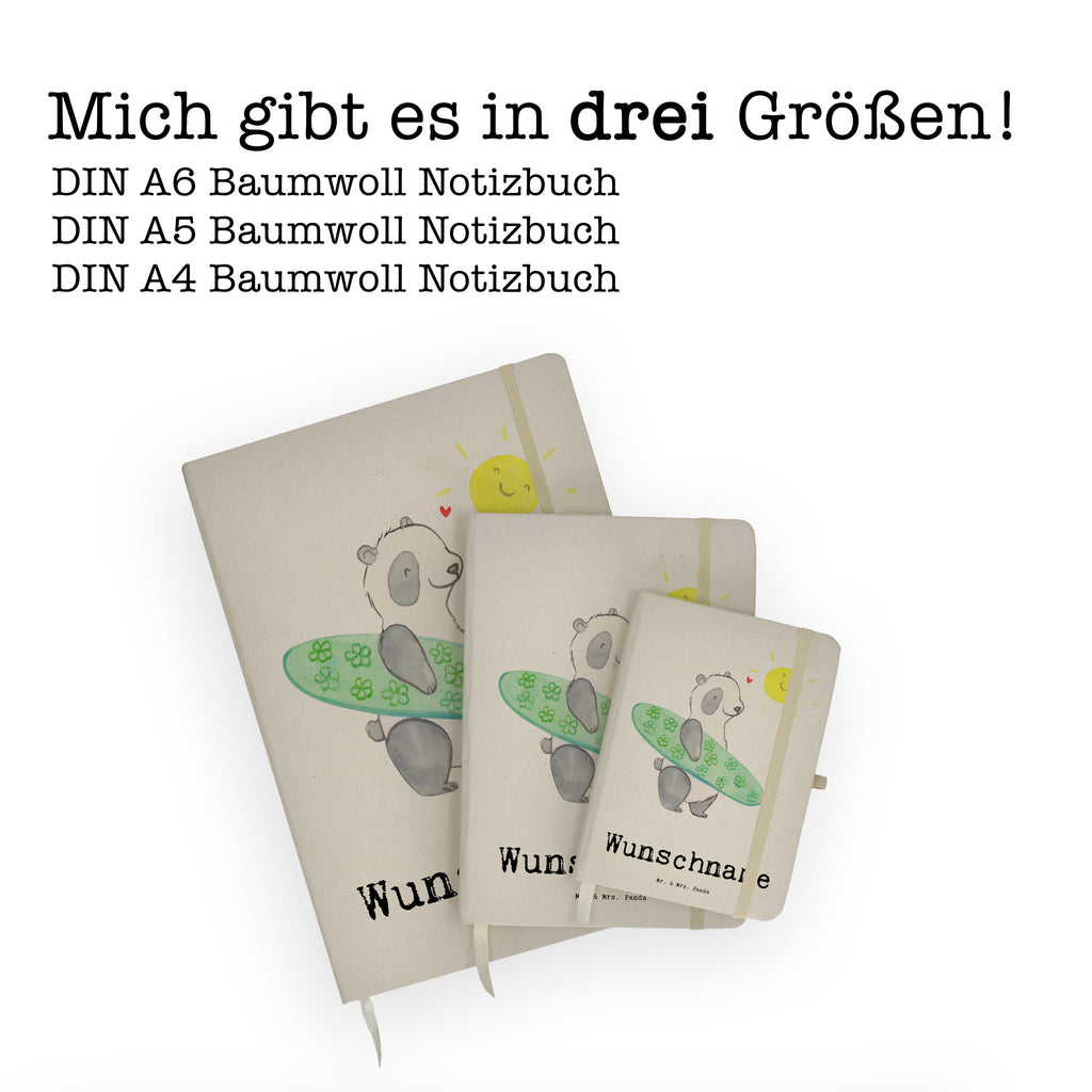 DIN A4 Personalisiertes Notizbuch Panda Surfen Tage Personalisiertes Notizbuch, Notizbuch mit Namen, Notizbuch bedrucken, Personalisierung, Namensbuch, Namen, Geschenk, Sport, Sportart, Hobby, Schenken, Danke, Dankeschön, Auszeichnung, Gewinn, Sportler, Wellenreiten, Surfen, Surfschule