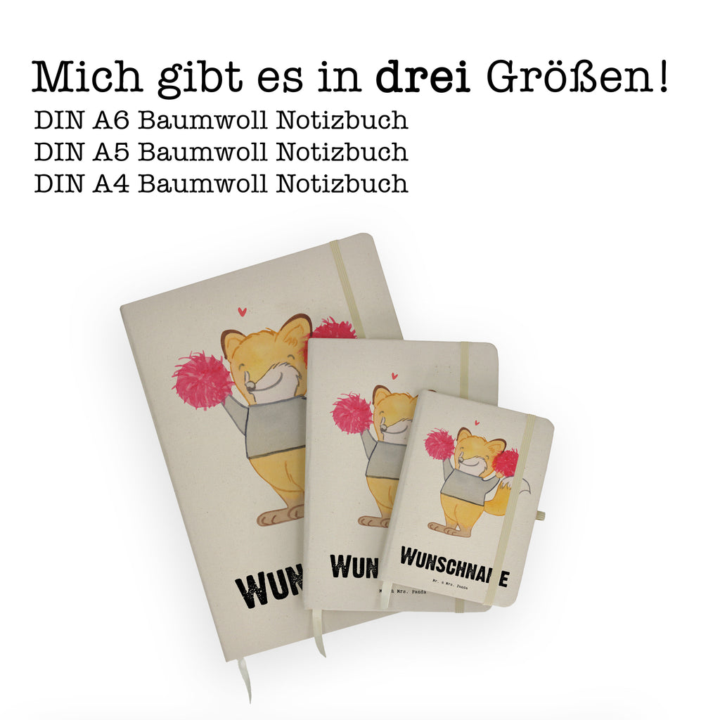 DIN A4 Personalisiertes Notizbuch Fuchs Cheerleader Tage Personalisiertes Notizbuch, Notizbuch mit Namen, Notizbuch bedrucken, Personalisierung, Namensbuch, Namen, Geschenk, Sport, Sportart, Hobby, Schenken, Danke, Dankeschön, Auszeichnung, Gewinn, Sportler, Cheerleader, Cheerleading, Turnen, Turn Club, Turniere