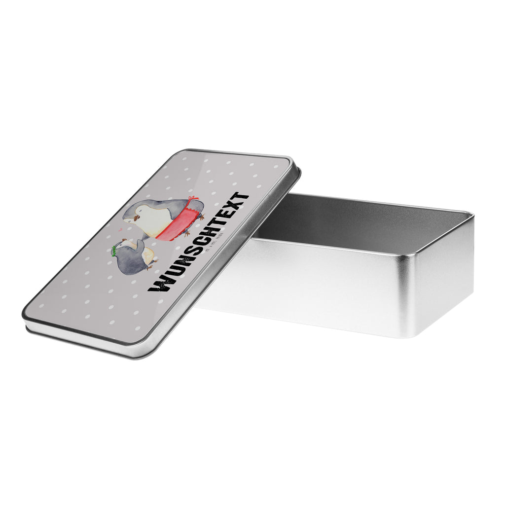 Personalisierte Metalldose Pinguin mit Kind Personalisierte Metalldose, Dose mit Namen, Namensdose, Kiste mit Namen, Namenskiste, Familie, Vatertag, Muttertag, Bruder, Schwester, Mama, Papa, Oma, Opa, Geschenk, Mami, Mutti, Mutter, Geburststag