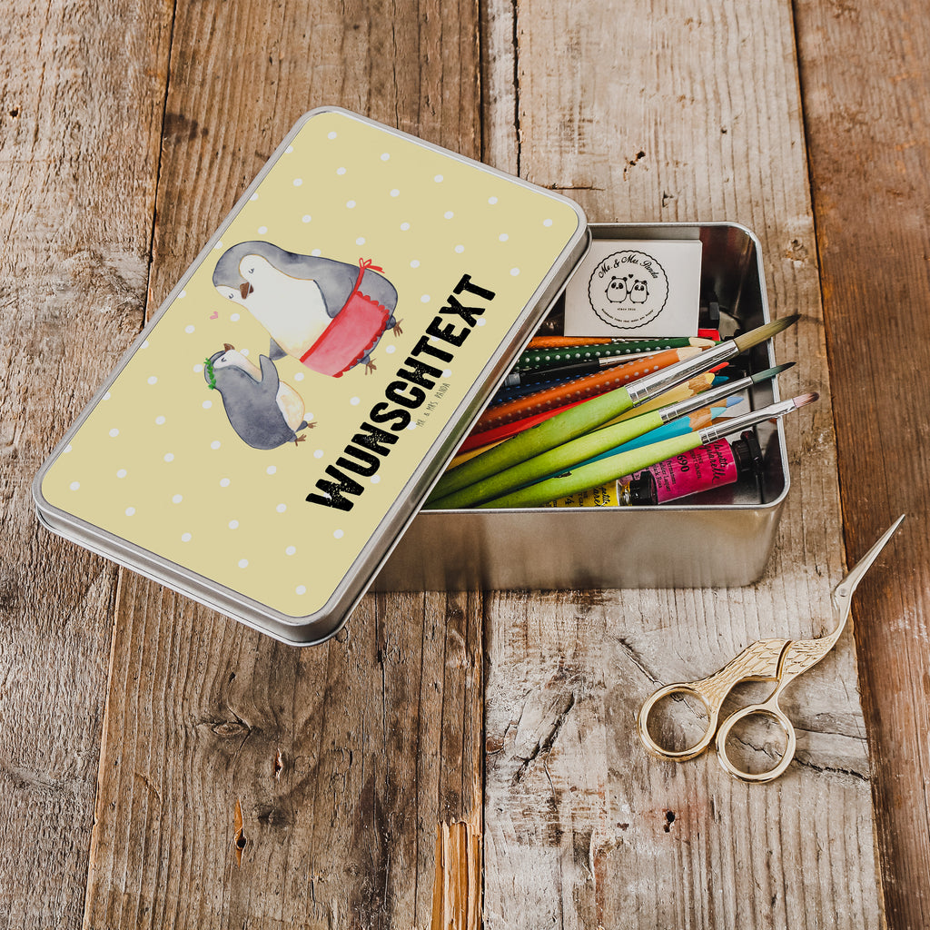 Personalisierte Metalldose Pinguin mit Kind Personalisierte Metalldose, Dose mit Namen, Namensdose, Kiste mit Namen, Namenskiste, Familie, Vatertag, Muttertag, Bruder, Schwester, Mama, Papa, Oma, Opa, Geschenk, Mami, Mutti, Mutter, Geburststag