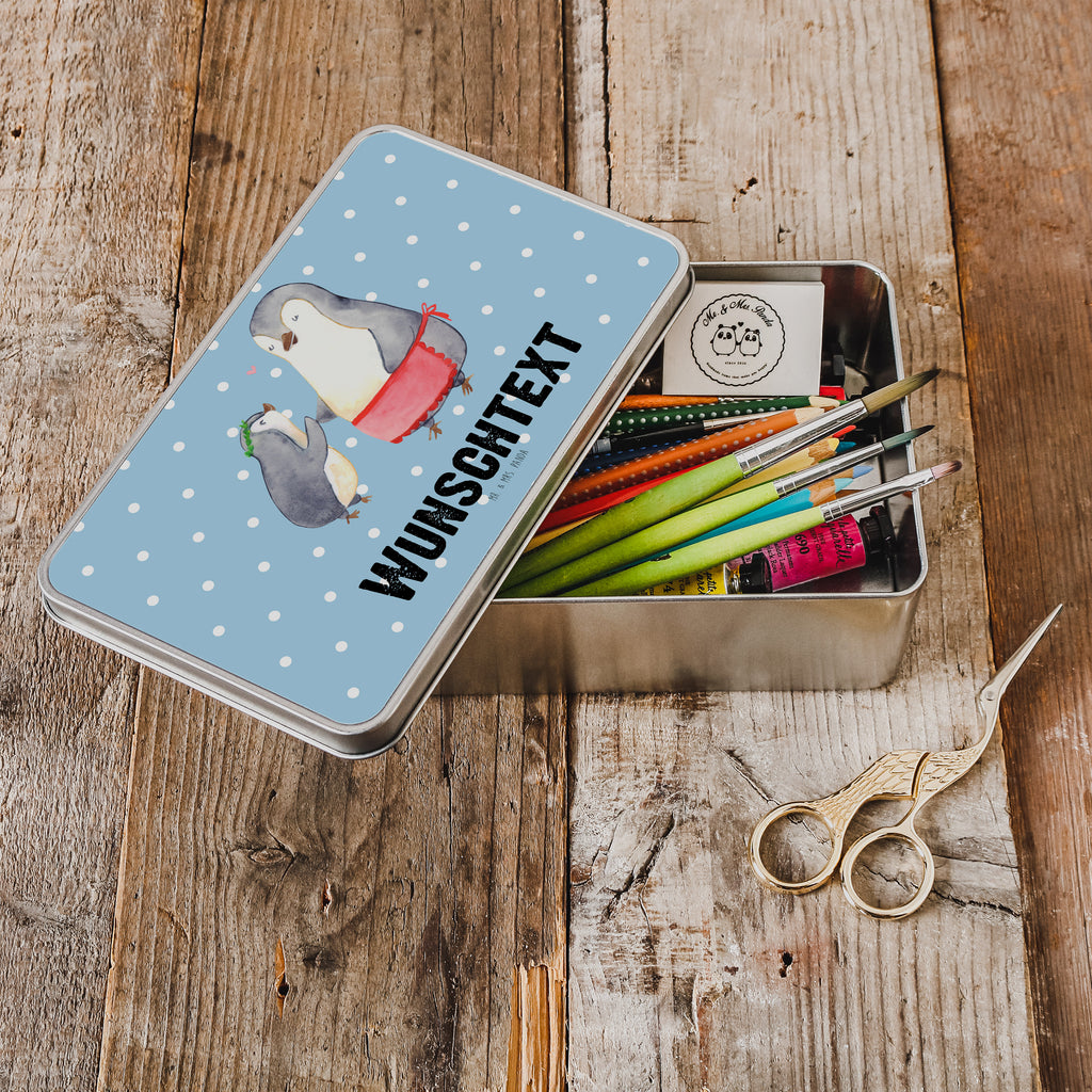 Personalisierte Metalldose Pinguin mit Kind Personalisierte Metalldose, Dose mit Namen, Namensdose, Kiste mit Namen, Namenskiste, Familie, Vatertag, Muttertag, Bruder, Schwester, Mama, Papa, Oma, Opa, Geschenk, Mami, Mutti, Mutter, Geburststag