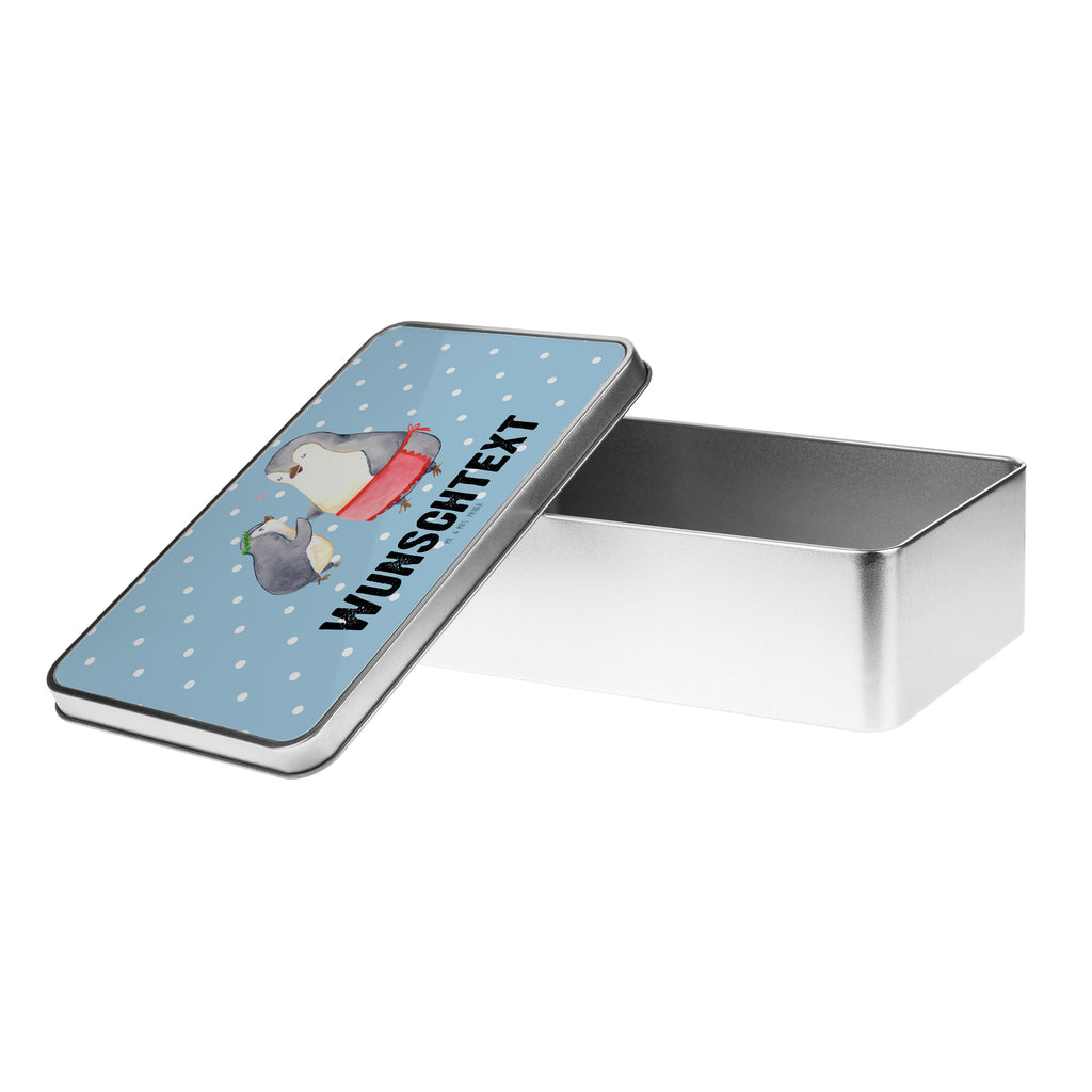 Personalisierte Metalldose Pinguin mit Kind Personalisierte Metalldose, Dose mit Namen, Namensdose, Kiste mit Namen, Namenskiste, Familie, Vatertag, Muttertag, Bruder, Schwester, Mama, Papa, Oma, Opa, Geschenk, Mami, Mutti, Mutter, Geburststag