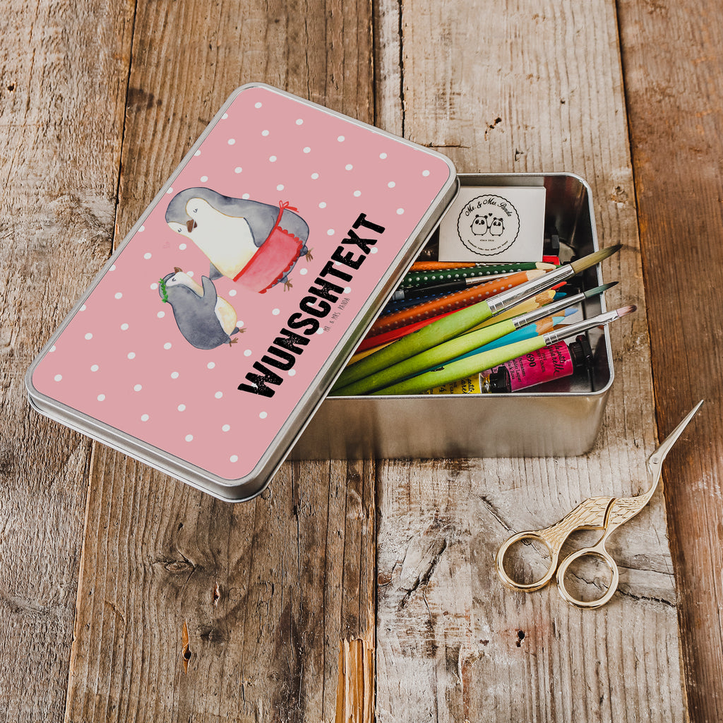 Personalisierte Metalldose Pinguin mit Kind Personalisierte Metalldose, Dose mit Namen, Namensdose, Kiste mit Namen, Namenskiste, Familie, Vatertag, Muttertag, Bruder, Schwester, Mama, Papa, Oma, Opa, Geschenk, Mami, Mutti, Mutter, Geburststag