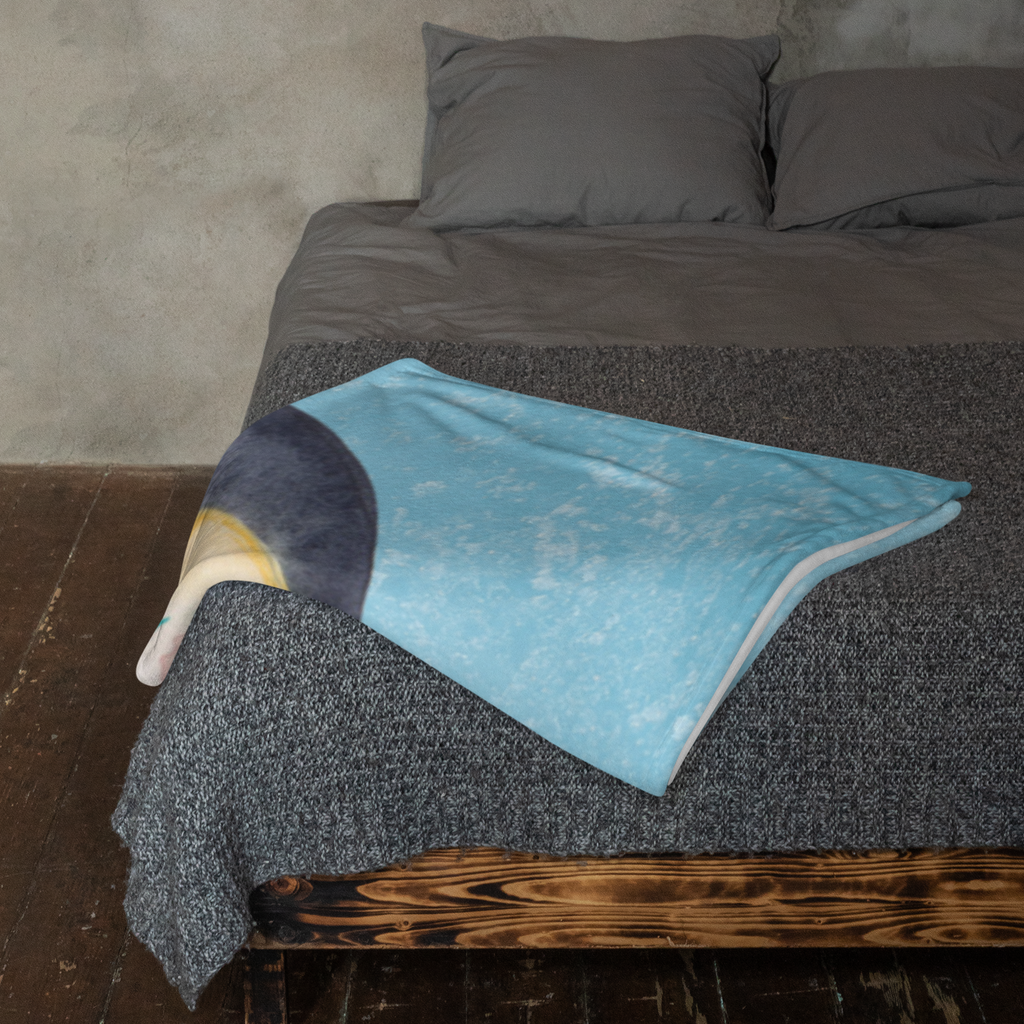 Kuscheldecke Pinguin lachend Decke, Wohndecke, Tagesdecke, Wolldecke, Sofadecke, Pinguin, Pinguine, lustiger Spruch, Optimismus, Fröhlich, Lachen, Humor, Fröhlichkeit