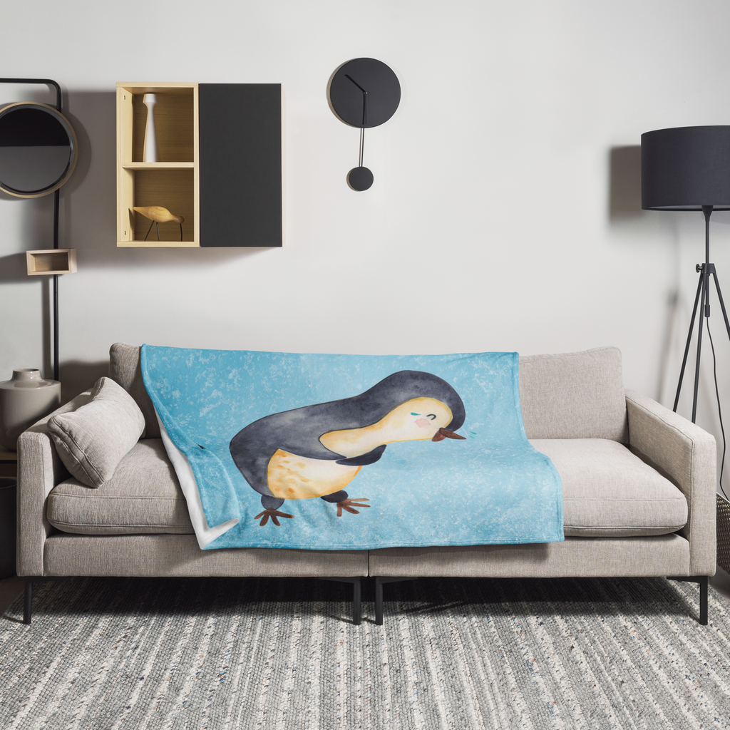 Kuscheldecke Pinguin lachend Decke, Wohndecke, Tagesdecke, Wolldecke, Sofadecke, Pinguin, Pinguine, lustiger Spruch, Optimismus, Fröhlich, Lachen, Humor, Fröhlichkeit