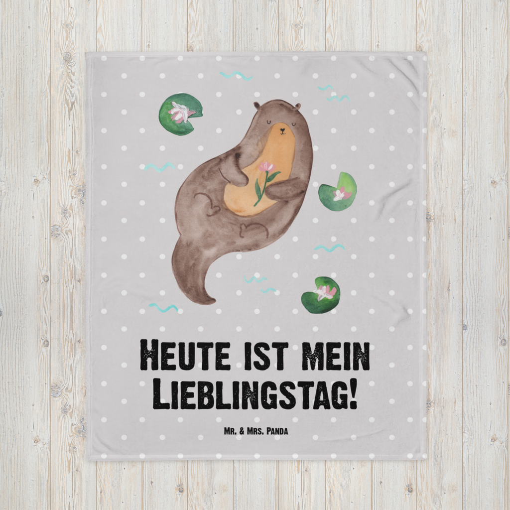 Kuscheldecke Otter mit Seerose Decke, Wohndecke, Tagesdecke, Wolldecke, Sofadecke, Otter, Fischotter, Seeotter, Otter Seeotter See Otter