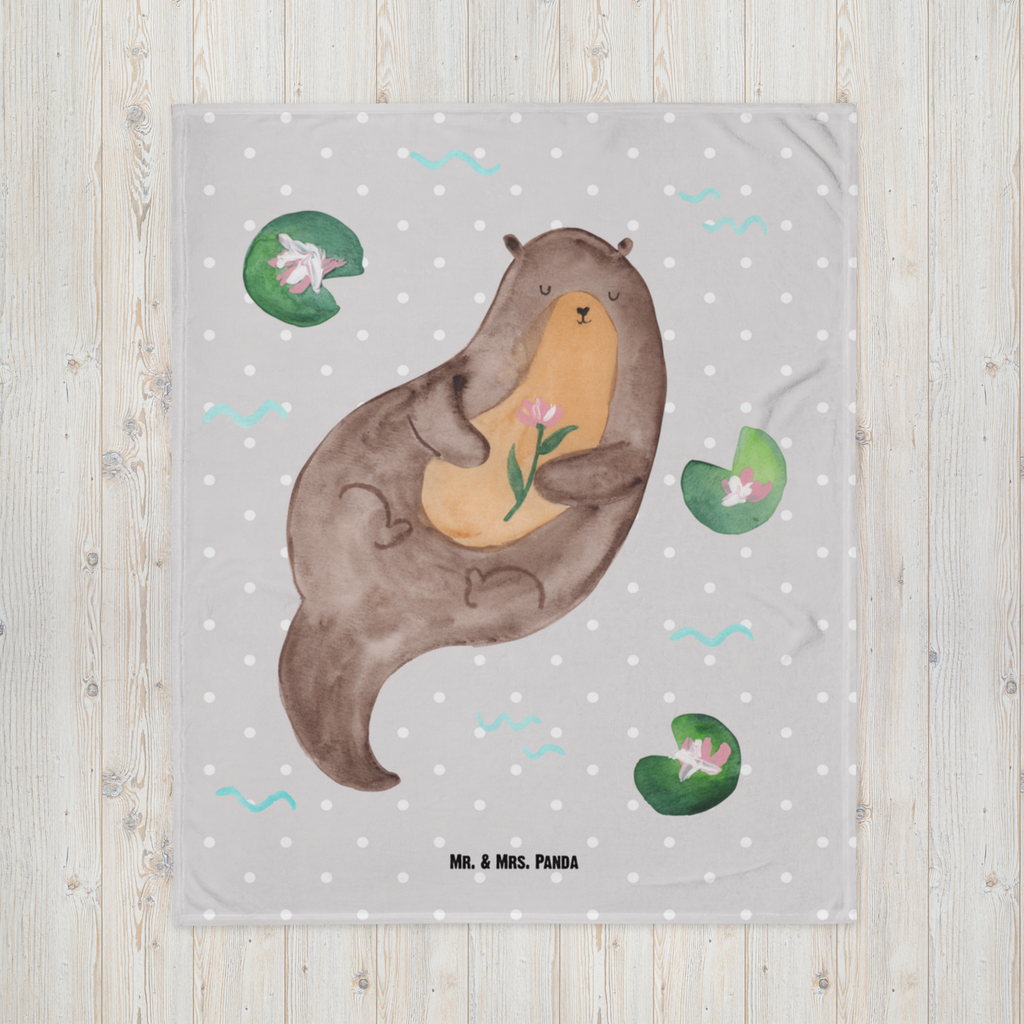 Kuscheldecke Otter mit Seerose Decke, Wohndecke, Tagesdecke, Wolldecke, Sofadecke, Otter, Fischotter, Seeotter, Otter Seeotter See Otter