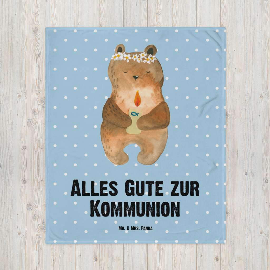 Kuscheldecke Kommunion-Bär Decke, Wohndecke, Tagesdecke, Wolldecke, Sofadecke, Bär, Teddy, Teddybär, Kommunion, Gottes Segen, Taufkerze, katholisch