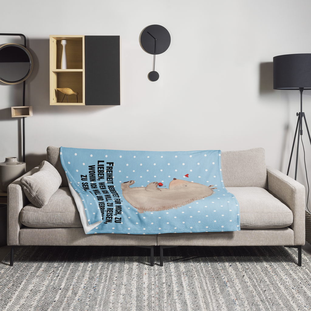 Kuscheldecke Bär mit Marienkäfer Decke, Wohndecke, Tagesdecke, Wolldecke, Sofadecke, Bär, Teddy, Teddybär, Marienkäfer, Liebe, Freiheit, Motivation, Das Leben ist schön