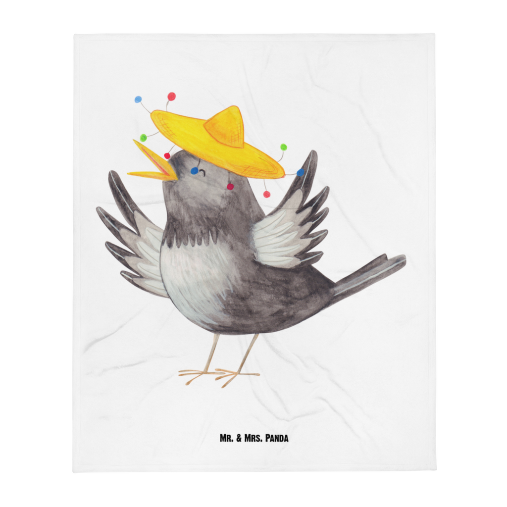 Kuscheldecke Rabe mit Sombrero Decke, Wohndecke, Tagesdecke, Wolldecke, Sofadecke, Tiermotive, Gute Laune, lustige Sprüche, Tiere, Rabe, Vogel, Vögel, Spruch positiv, fröhlich sein, glücklich sein, Glück Spruch, froh, Elster, Motivation