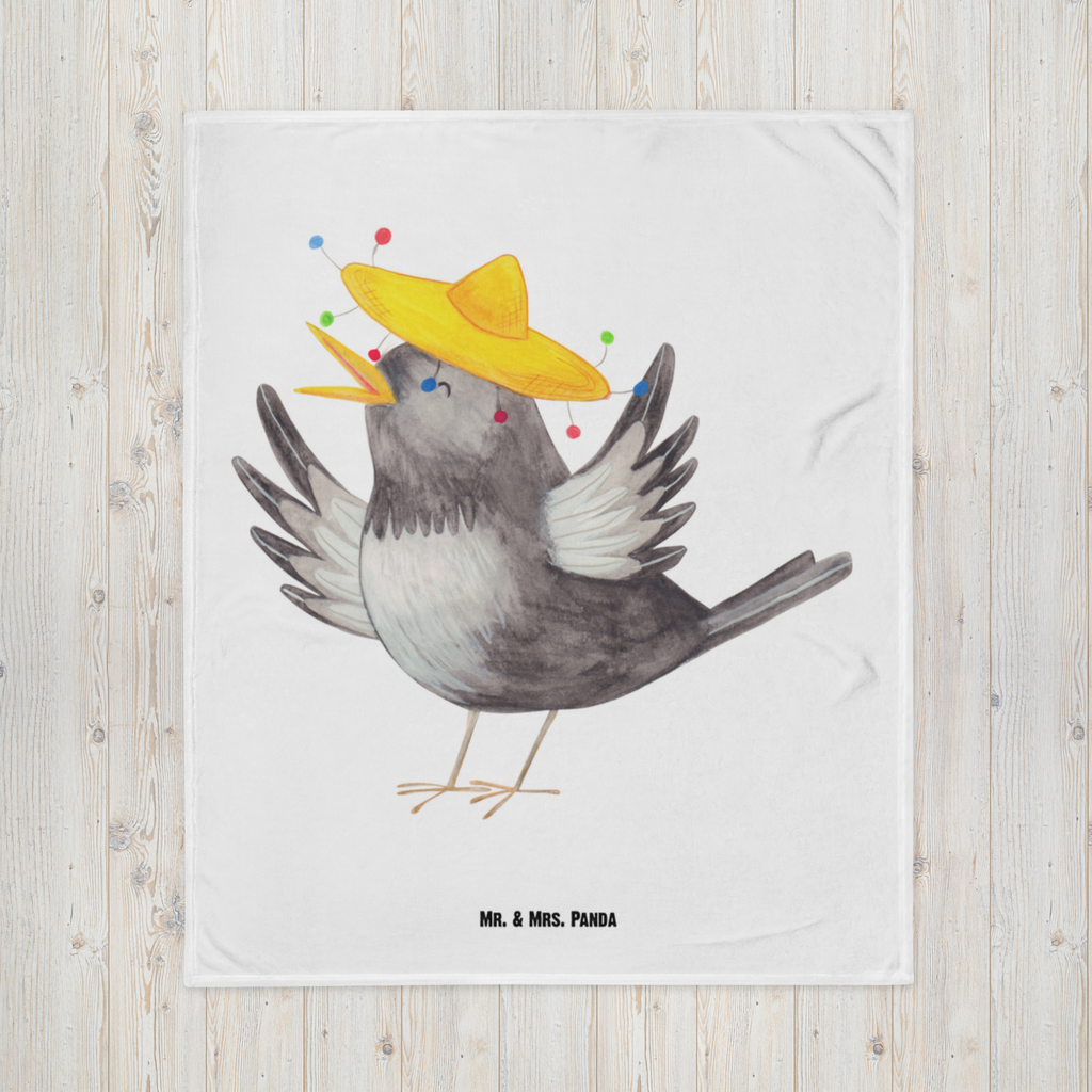 Kuscheldecke Rabe mit Sombrero Decke, Wohndecke, Tagesdecke, Wolldecke, Sofadecke, Tiermotive, Gute Laune, lustige Sprüche, Tiere, Rabe, Vogel, Vögel, Spruch positiv, fröhlich sein, glücklich sein, Glück Spruch, froh, Elster, Motivation