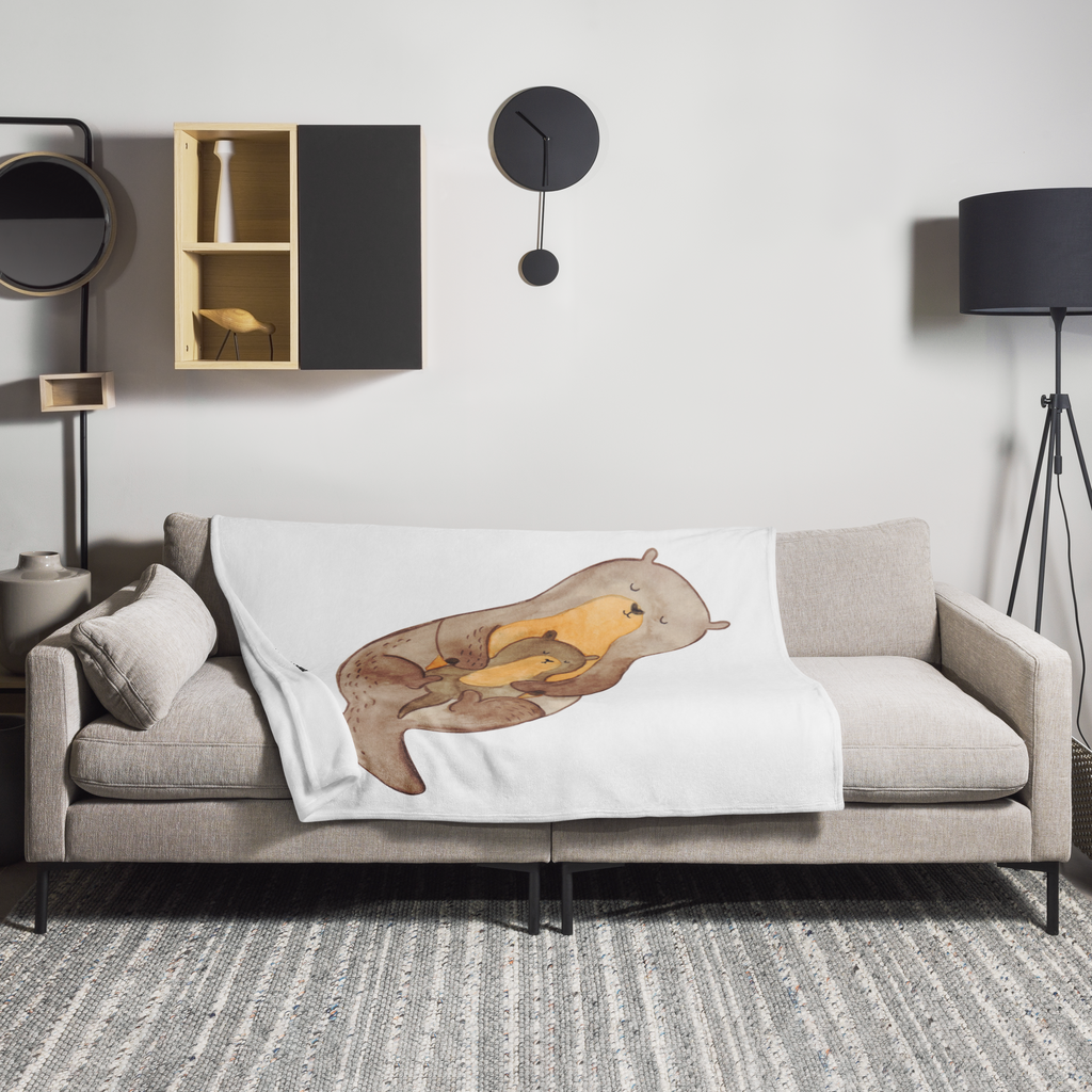 Kuscheldecke Otter mit Kind Decke, Wohndecke, Tagesdecke, Wolldecke, Sofadecke, Otter, Fischotter, Seeotter, Otter Seeotter See Otter