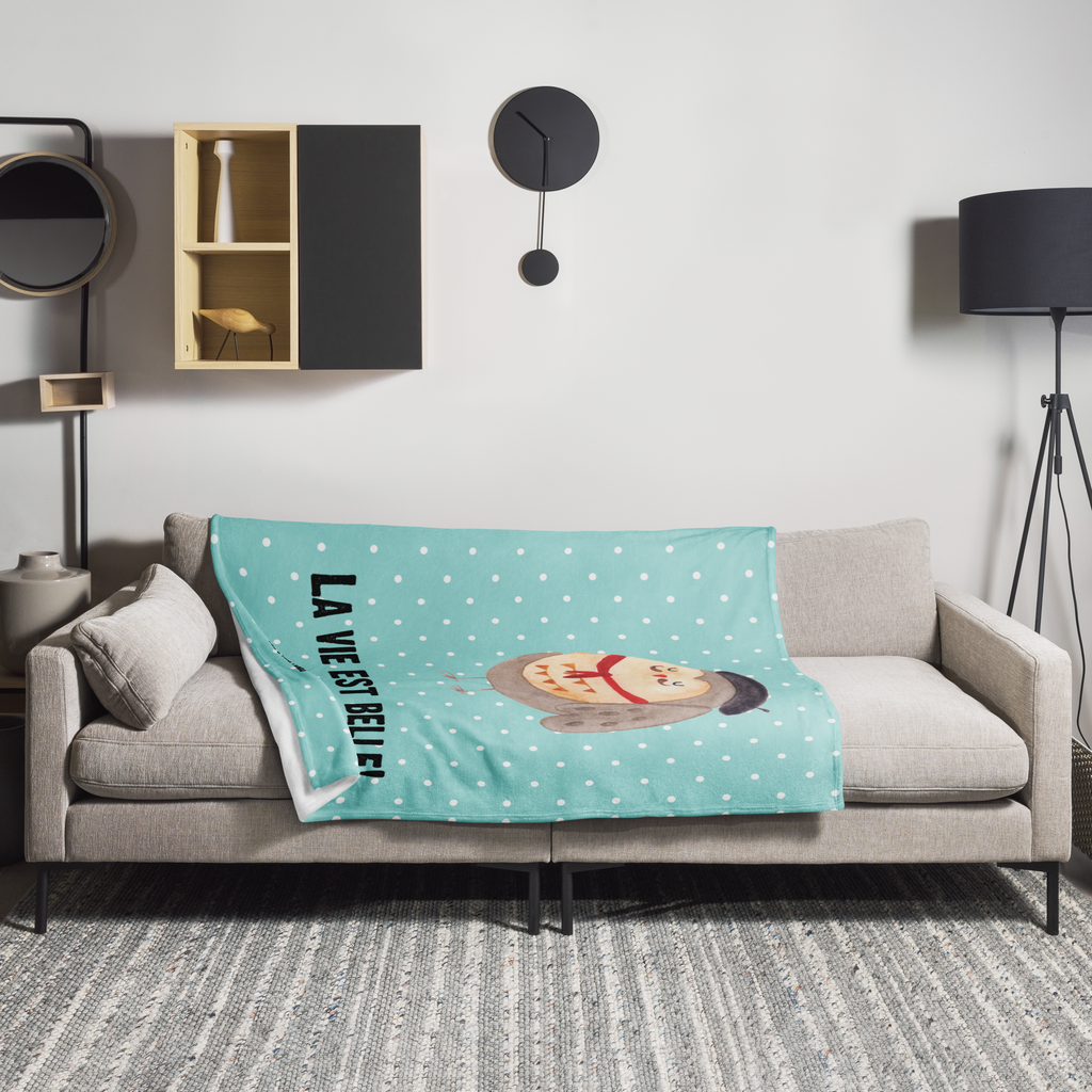 Kuscheldecke Eule Französisch Decke, Wohndecke, Tagesdecke, Wolldecke, Sofadecke, Eule, Eulen, Eule Deko, Owl, hibou, La vie est belle, das Leben ist schön, Spruch schön, Spruch Französisch, Frankreich