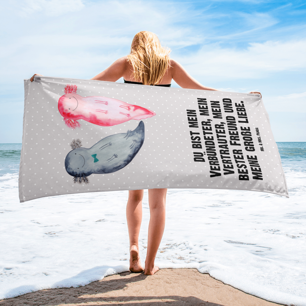 XL Badehandtuch Axolotl Axel+Lotte Handtuch, Badetuch, Duschtuch, Strandtuch, Saunatuch, Axolotl, Molch, Axolot, Schwanzlurch, Lurch, Lurche, Liebe, große Liebe, Liebesbeweis, Freund, Verlobter, Ehemann, Jahrestag, Valentinstag