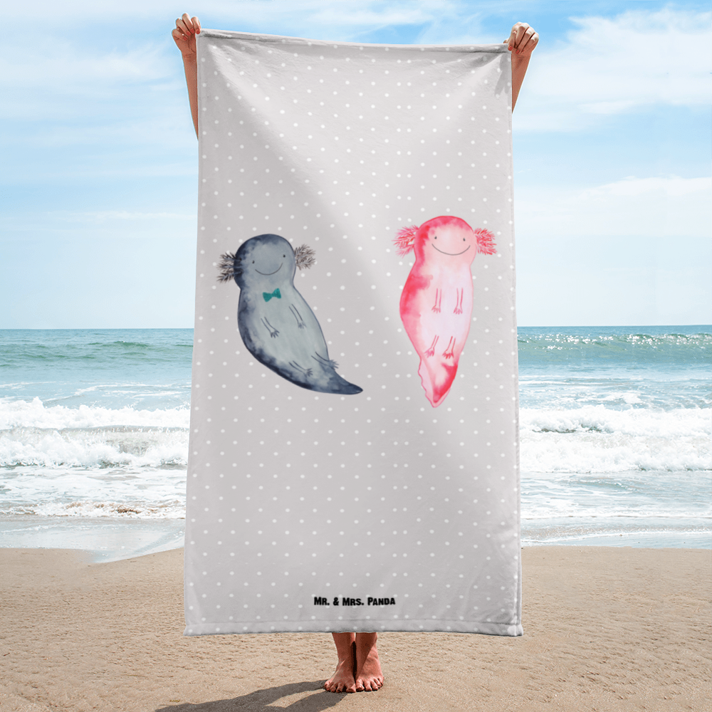 XL Badehandtuch Axolotl Axel+Lotte Handtuch, Badetuch, Duschtuch, Strandtuch, Saunatuch, Axolotl, Molch, Axolot, Schwanzlurch, Lurch, Lurche, Liebe, große Liebe, Liebesbeweis, Freund, Verlobter, Ehemann, Jahrestag, Valentinstag