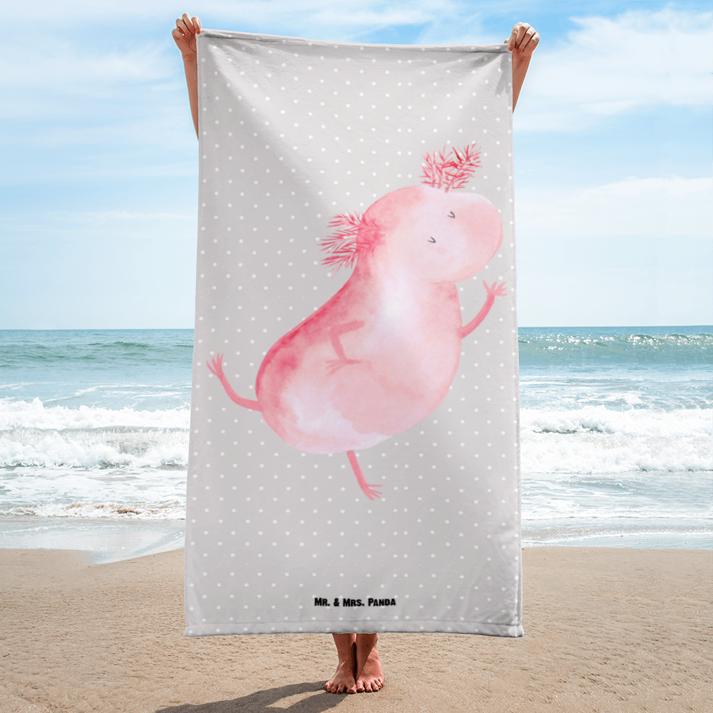 XL Badehandtuch Axolotl tanzt Handtuch, Badetuch, Duschtuch, Strandtuch, Saunatuch, Axolotl, Molch, Axolot, Schwanzlurch, Lurch, Lurche, Dachschaden, Sterne, verrückt, Freundin, beste Freundin