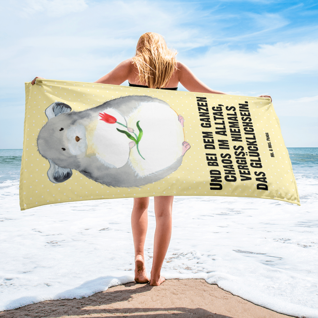 XL Badehandtuch Chinchilla mit Blume Handtuch, Badetuch, Duschtuch, Strandtuch, Saunatuch, Tiermotive, Gute Laune, lustige Sprüche, Tiere, Chinchilla, Chinchillas, Liebeskummer, Kummer, Depressionen, traurig sein, Chaos, Glücklichsein, Büro, Büroalltag