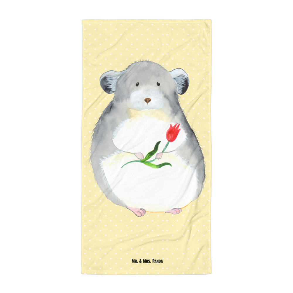 XL Badehandtuch Chinchilla mit Blume Handtuch, Badetuch, Duschtuch, Strandtuch, Saunatuch, Tiermotive, Gute Laune, lustige Sprüche, Tiere, Chinchilla, Chinchillas, Liebeskummer, Kummer, Depressionen, traurig sein, Chaos, Glücklichsein, Büro, Büroalltag