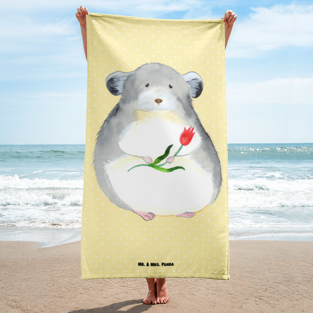 XL Badehandtuch Chinchilla mit Blume Handtuch, Badetuch, Duschtuch, Strandtuch, Saunatuch, Tiermotive, Gute Laune, lustige Sprüche, Tiere, Chinchilla, Chinchillas, Liebeskummer, Kummer, Depressionen, traurig sein, Chaos, Glücklichsein, Büro, Büroalltag