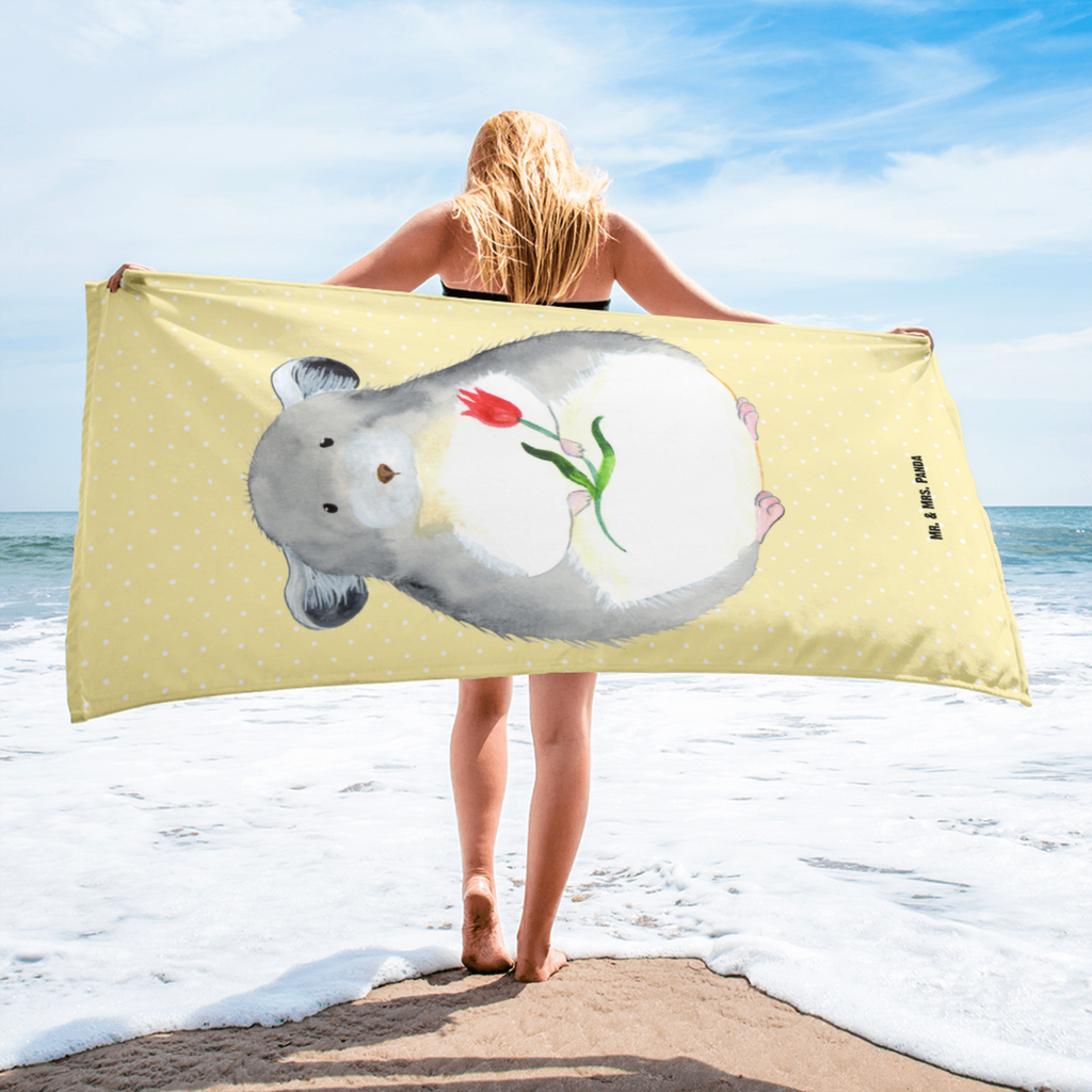 XL Badehandtuch Chinchilla mit Blume Handtuch, Badetuch, Duschtuch, Strandtuch, Saunatuch, Tiermotive, Gute Laune, lustige Sprüche, Tiere, Chinchilla, Chinchillas, Liebeskummer, Kummer, Depressionen, traurig sein, Chaos, Glücklichsein, Büro, Büroalltag
