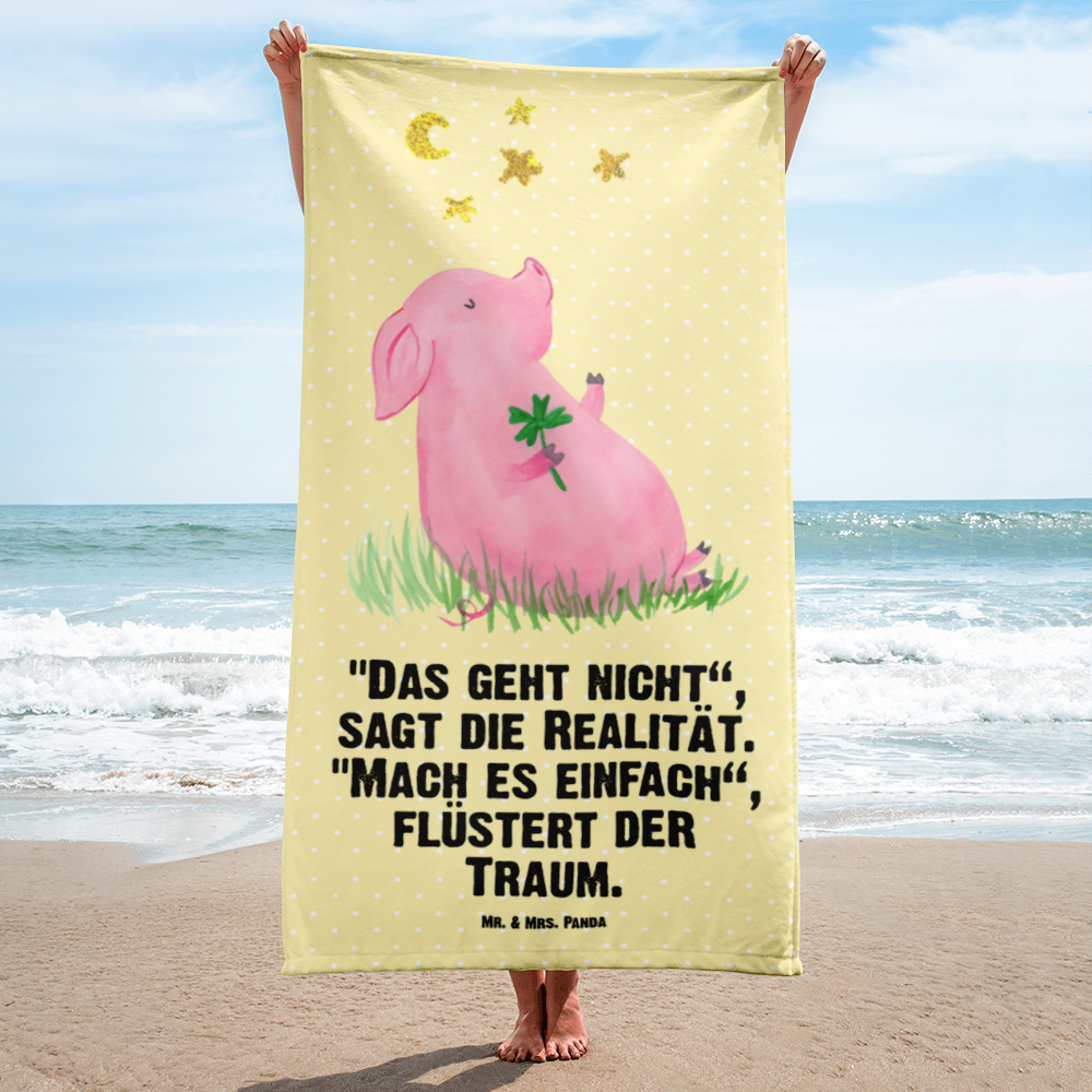 XL Badehandtuch Glücksschwein Handtuch, Badetuch, Duschtuch, Strandtuch, Saunatuch, Tiermotive, Gute Laune, lustige Sprüche, Tiere, Glücksschwein. Glück, Schwein, Schweinchen, Sterne, Sernchen, Ziele, Träume, Motivation, Glücksbringer