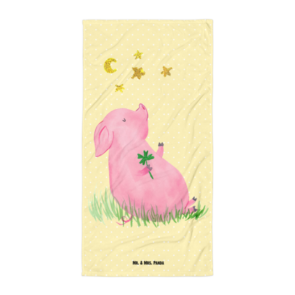 XL Badehandtuch Glücksschwein Handtuch, Badetuch, Duschtuch, Strandtuch, Saunatuch, Tiermotive, Gute Laune, lustige Sprüche, Tiere, Glücksschwein. Glück, Schwein, Schweinchen, Sterne, Sernchen, Ziele, Träume, Motivation, Glücksbringer