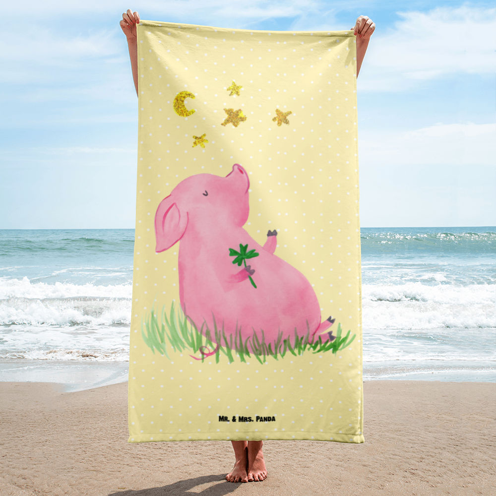 XL Badehandtuch Glücksschwein Handtuch, Badetuch, Duschtuch, Strandtuch, Saunatuch, Tiermotive, Gute Laune, lustige Sprüche, Tiere, Glücksschwein. Glück, Schwein, Schweinchen, Sterne, Sernchen, Ziele, Träume, Motivation, Glücksbringer