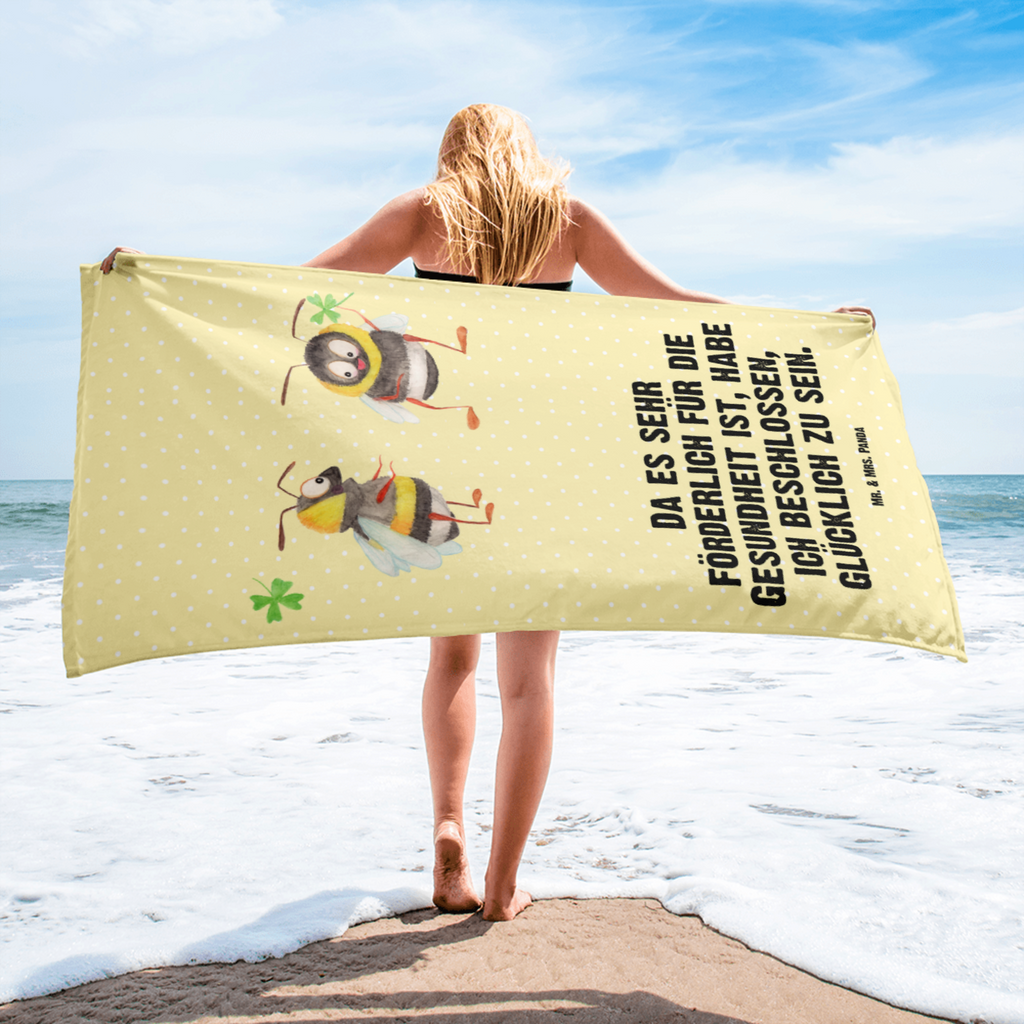 XL Badehandtuch Hummeln mit Kleeblatt Handtuch, Badetuch, Duschtuch, Strandtuch, Saunatuch, Tiermotive, Gute Laune, lustige Sprüche, Tiere, Hummel, Biene, Spruch positiv, Biene Deko, Spruch schön, glücklich sein, glücklich werden, Spruch fröhlich