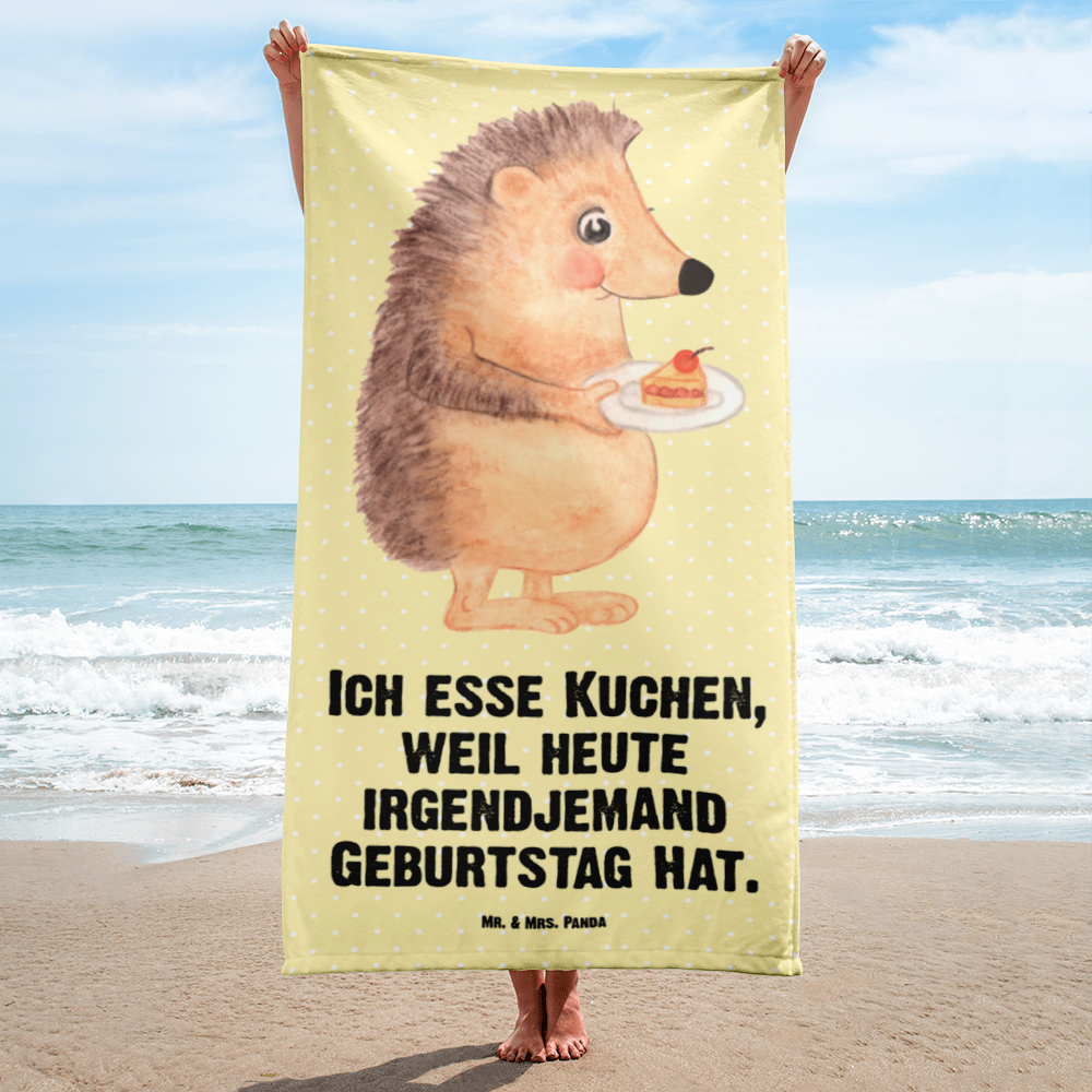 XL Badehandtuch Igel mit Kuchenstück Handtuch, Badetuch, Duschtuch, Strandtuch, Saunatuch, Tiermotive, Gute Laune, lustige Sprüche, Tiere, Igel, Essen Spruch, Kuchen, Backen Geschenk, Kuchen backen, Einladung Party, Geburtstagskuchen, Torte