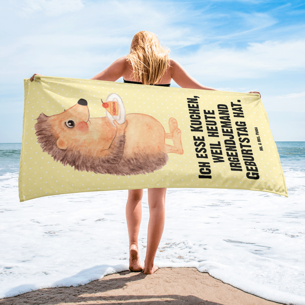 XL Badehandtuch Igel mit Kuchenstück Handtuch, Badetuch, Duschtuch, Strandtuch, Saunatuch, Tiermotive, Gute Laune, lustige Sprüche, Tiere, Igel, Essen Spruch, Kuchen, Backen Geschenk, Kuchen backen, Einladung Party, Geburtstagskuchen, Torte