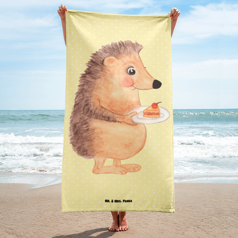 XL Badehandtuch Igel mit Kuchenstück Handtuch, Badetuch, Duschtuch, Strandtuch, Saunatuch, Tiermotive, Gute Laune, lustige Sprüche, Tiere, Igel, Essen Spruch, Kuchen, Backen Geschenk, Kuchen backen, Einladung Party, Geburtstagskuchen, Torte