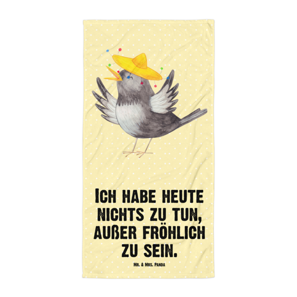 XL Badehandtuch Rabe mit Sombrero Handtuch, Badetuch, Duschtuch, Strandtuch, Saunatuch, Tiermotive, Gute Laune, lustige Sprüche, Tiere, Rabe, Vogel, Vögel, Spruch positiv, fröhlich sein, glücklich sein, Glück Spruch, froh, Elster, Motivation