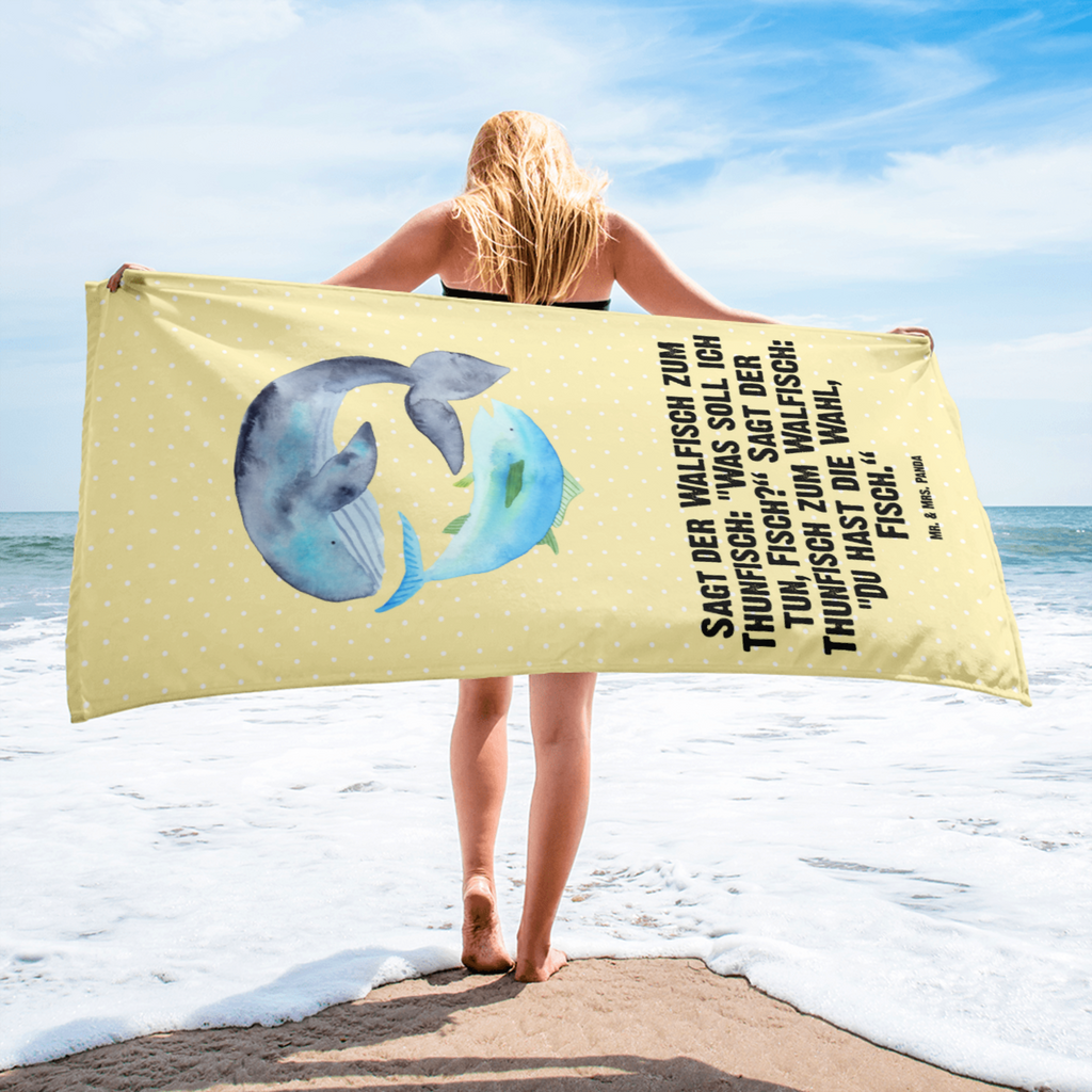 XL Badehandtuch Walfisch & Thunfisch Handtuch, Badetuch, Duschtuch, Strandtuch, Saunatuch, Tiermotive, Gute Laune, lustige Sprüche, Tiere, Wal, Wahl, Tunfisch, Wortwitz lustig, Spruch lustig, Flachwitz, Witz, Spruch des Tages, Flachwitz Geschenk