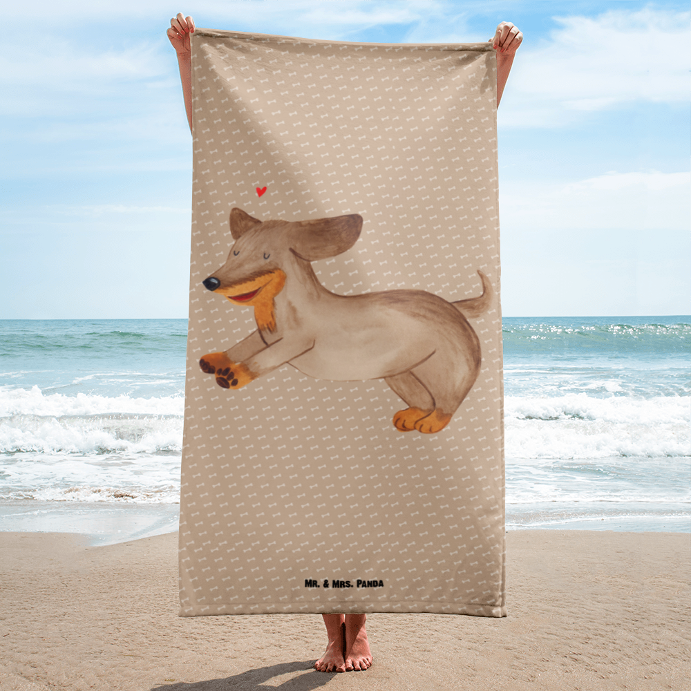 XL Badehandtuch Hund Dackel fröhlich Handtuch, Badetuch, Duschtuch, Strandtuch, Saunatuch, Hund, Hundemotiv, Haustier, Hunderasse, Tierliebhaber, Hundebesitzer, Sprüche, Hunde, Dackel, Dachshund, happy dog