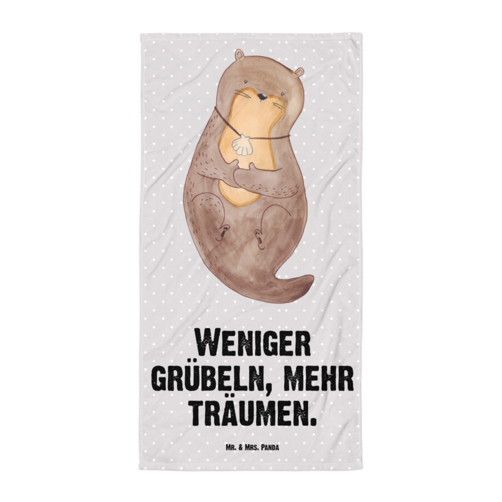 XL Badehandtuch Otter mit Muschelmedaillon Handtuch, Badetuch, Duschtuch, Strandtuch, Saunatuch, Otter, Fischotter, Seeotter, Otterliebe, grübeln, träumen, Motivation, Tagträumen, Büro