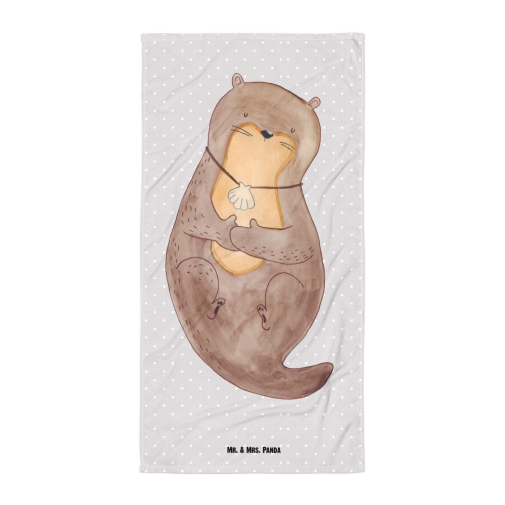 XL Badehandtuch Otter mit Muschelmedaillon Handtuch, Badetuch, Duschtuch, Strandtuch, Saunatuch, Otter, Fischotter, Seeotter, Otterliebe, grübeln, träumen, Motivation, Tagträumen, Büro