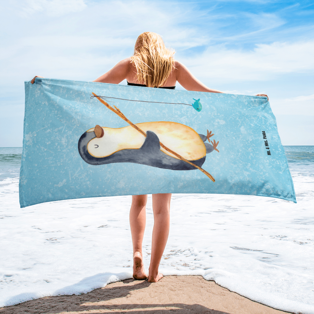 XL Badehandtuch Pinguin Angler Handtuch, Badetuch, Duschtuch, Strandtuch, Saunatuch, Pinguin, Pinguine, Angeln, Angler, Tagträume, Hobby, Plan, Planer, Tagesplan, Neustart, Motivation, Geschenk, Freundinnen, Geschenkidee, Urlaub, Wochenende