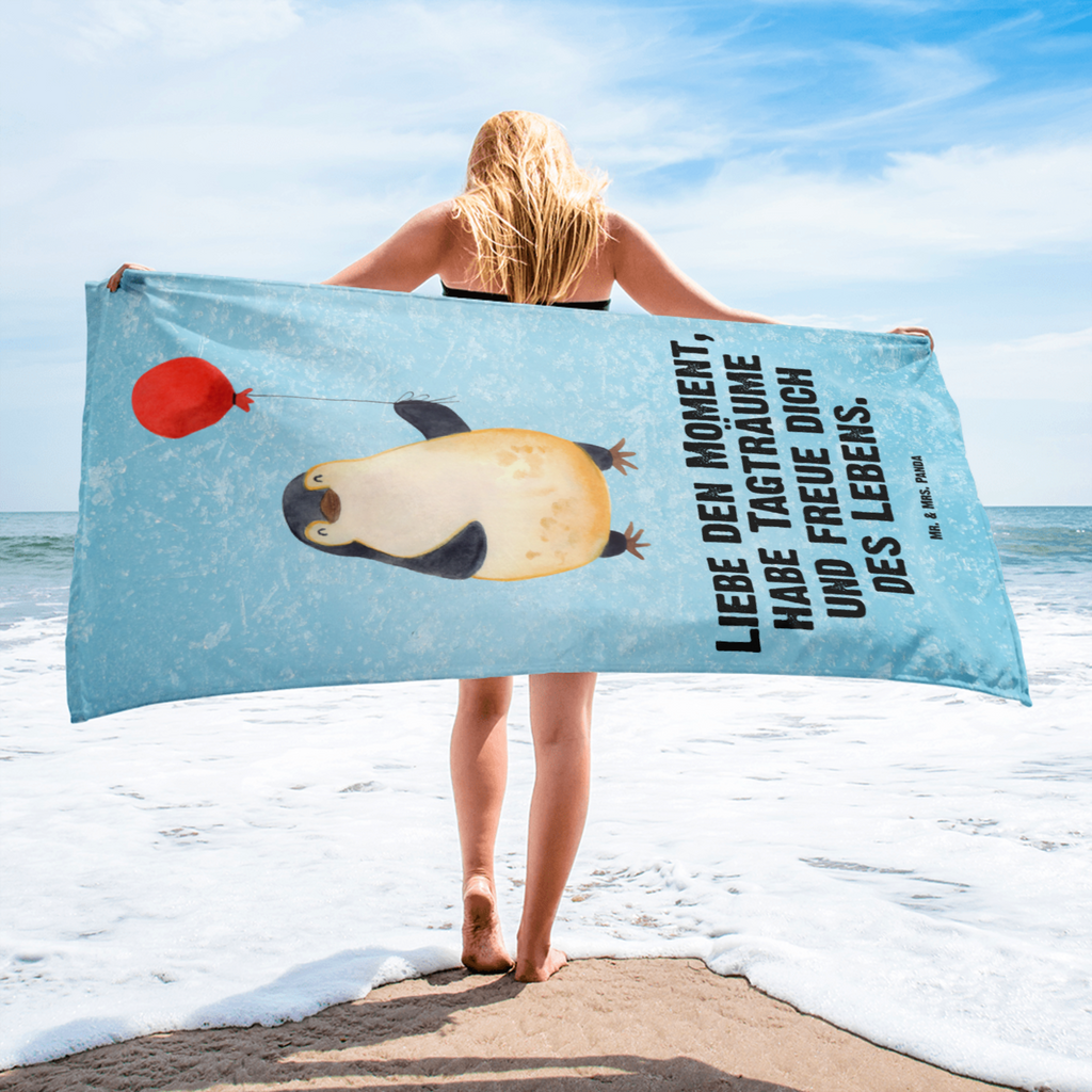 XL Badehandtuch Pinguin Luftballon Handtuch, Badetuch, Duschtuch, Strandtuch, Saunatuch, Pinguin, Pinguine, Luftballon, Tagträume, Lebenslust, Geschenk Freundin, Geschenkidee, beste Freundin, Motivation, Neustart, neues Leben, Liebe, Glück