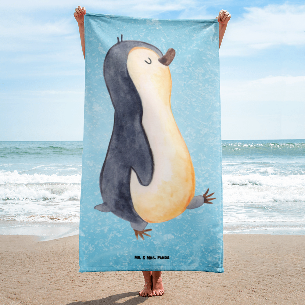 XL Badehandtuch Pinguin marschierend Handtuch, Badetuch, Duschtuch, Strandtuch, Saunatuch, Pinguin, Pinguine, Frühaufsteher, Langschläfer, Bruder, Schwester, Familie