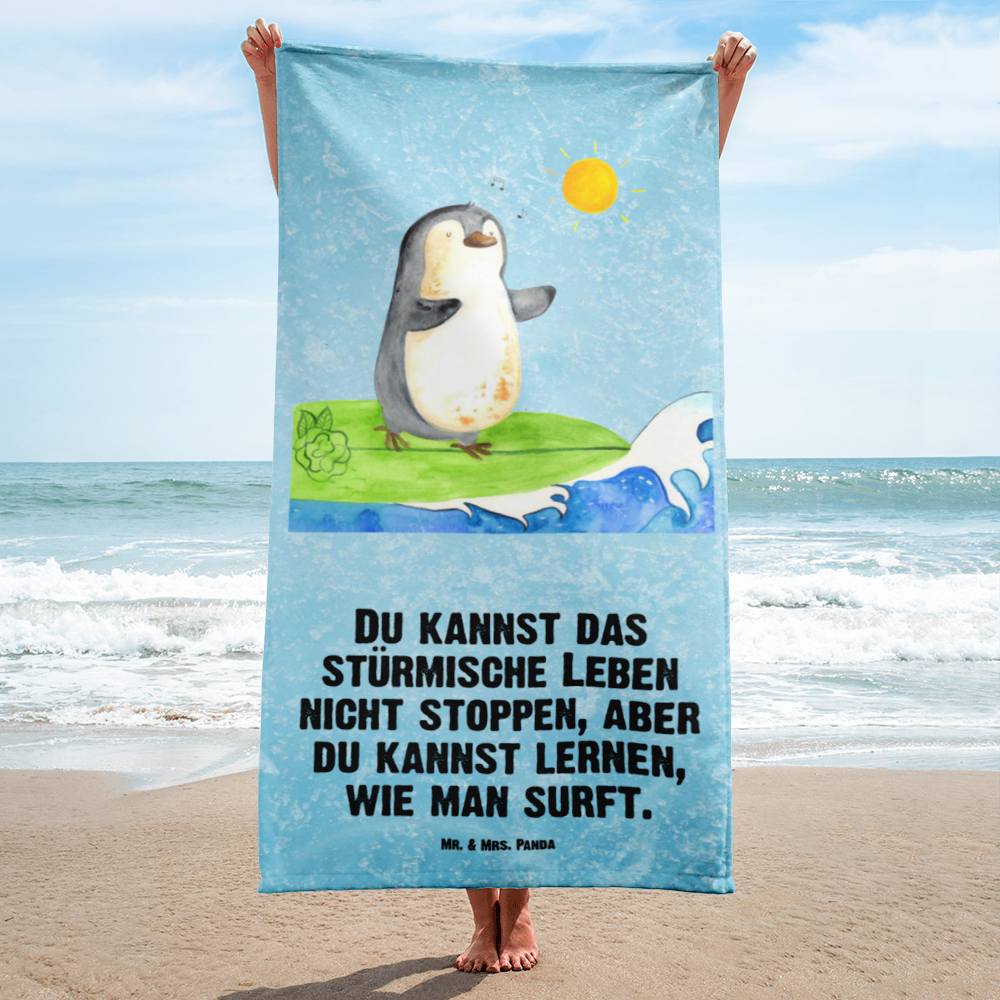 XL Badehandtuch Pinguin Surfer Handtuch, Badetuch, Duschtuch, Strandtuch, Saunatuch, Pinguin, Pinguine, surfen, Surfer, Hawaii, Urlaub, Wellen, Wellen reiten, Portugal