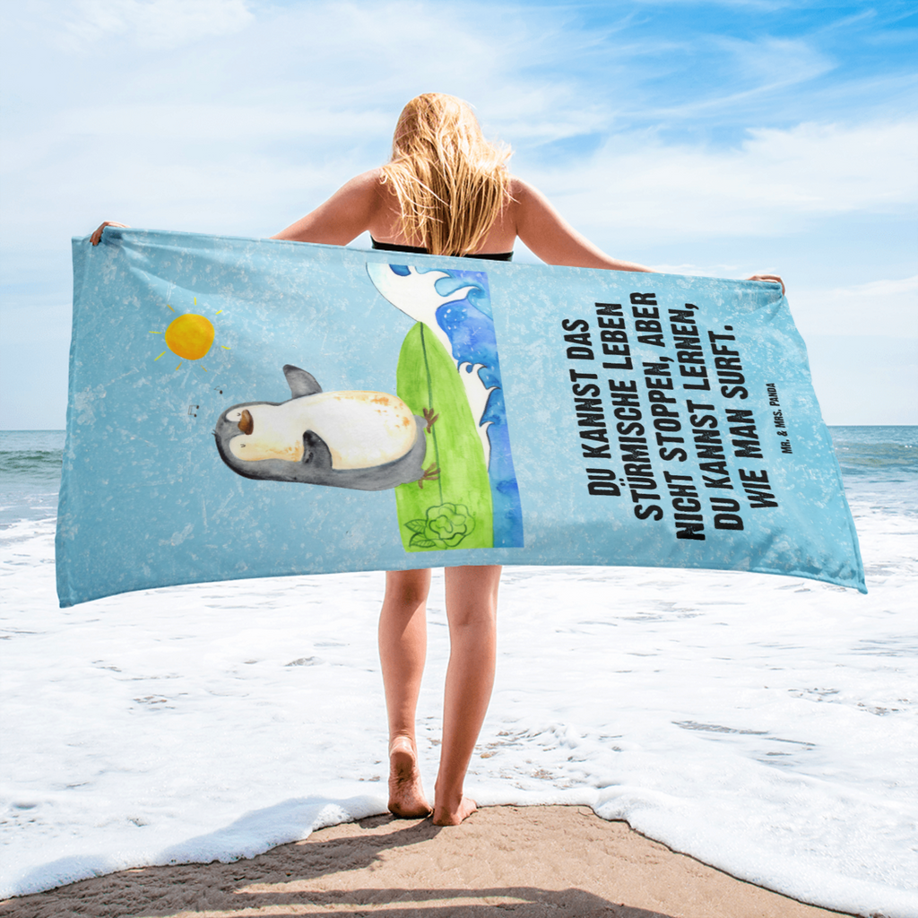 XL Badehandtuch Pinguin Surfer Handtuch, Badetuch, Duschtuch, Strandtuch, Saunatuch, Pinguin, Pinguine, surfen, Surfer, Hawaii, Urlaub, Wellen, Wellen reiten, Portugal