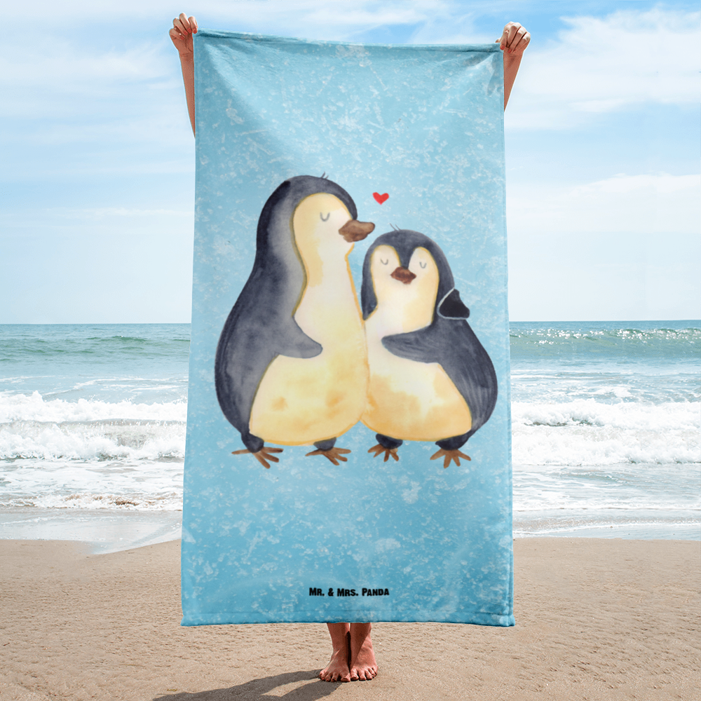 XL Badehandtuch Pinguin umarmend Handtuch, Badetuch, Duschtuch, Strandtuch, Saunatuch, Pinguin, Liebe, Liebespaar, Liebesbeweis, Liebesgeschenk, Verlobung, Jahrestag, Hochzeitstag, Hochzeit, Hochzeitsgeschenk