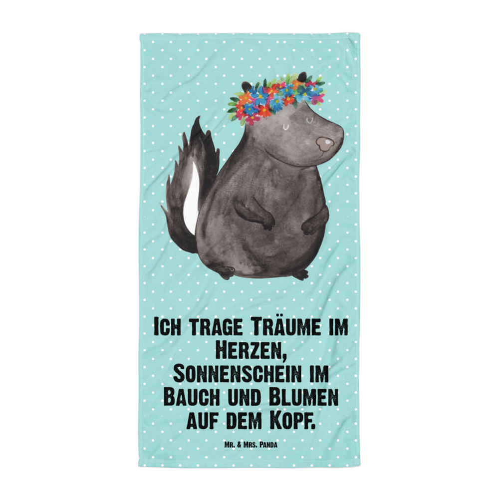 XL Badehandtuch Stinktier Blumenmaedchen Handtuch, Badetuch, Duschtuch, Strandtuch, Saunatuch, Stinktier, Skunk, Wildtier, Raubtier, Stinker, Stinki, Yoga, Namaste, Lebe, Liebe, Lache