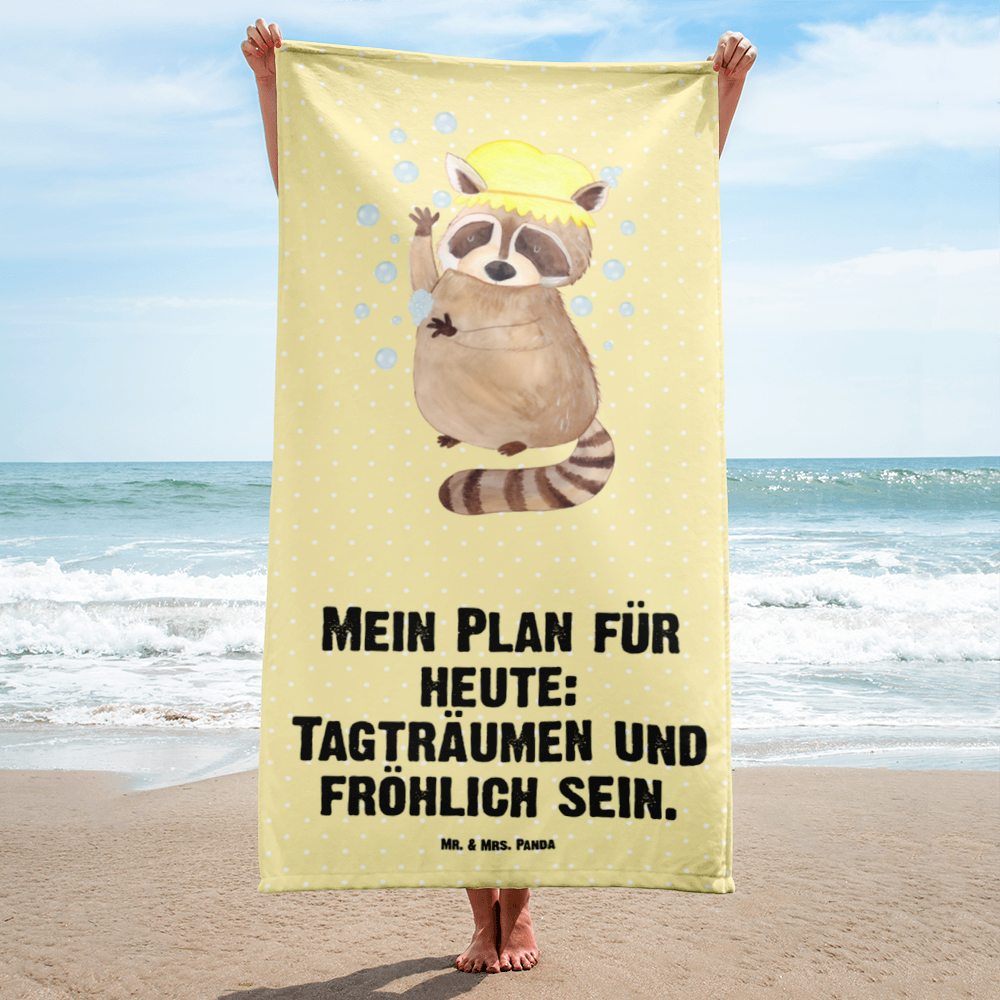 XL Badehandtuch Waschbär Handtuch, Badetuch, Duschtuch, Strandtuch, Saunatuch, Tiermotive, Gute Laune, lustige Sprüche, Tiere, Waschbär, Tagträumen, Plan, Fröhlich, waschen, Seifenblasen