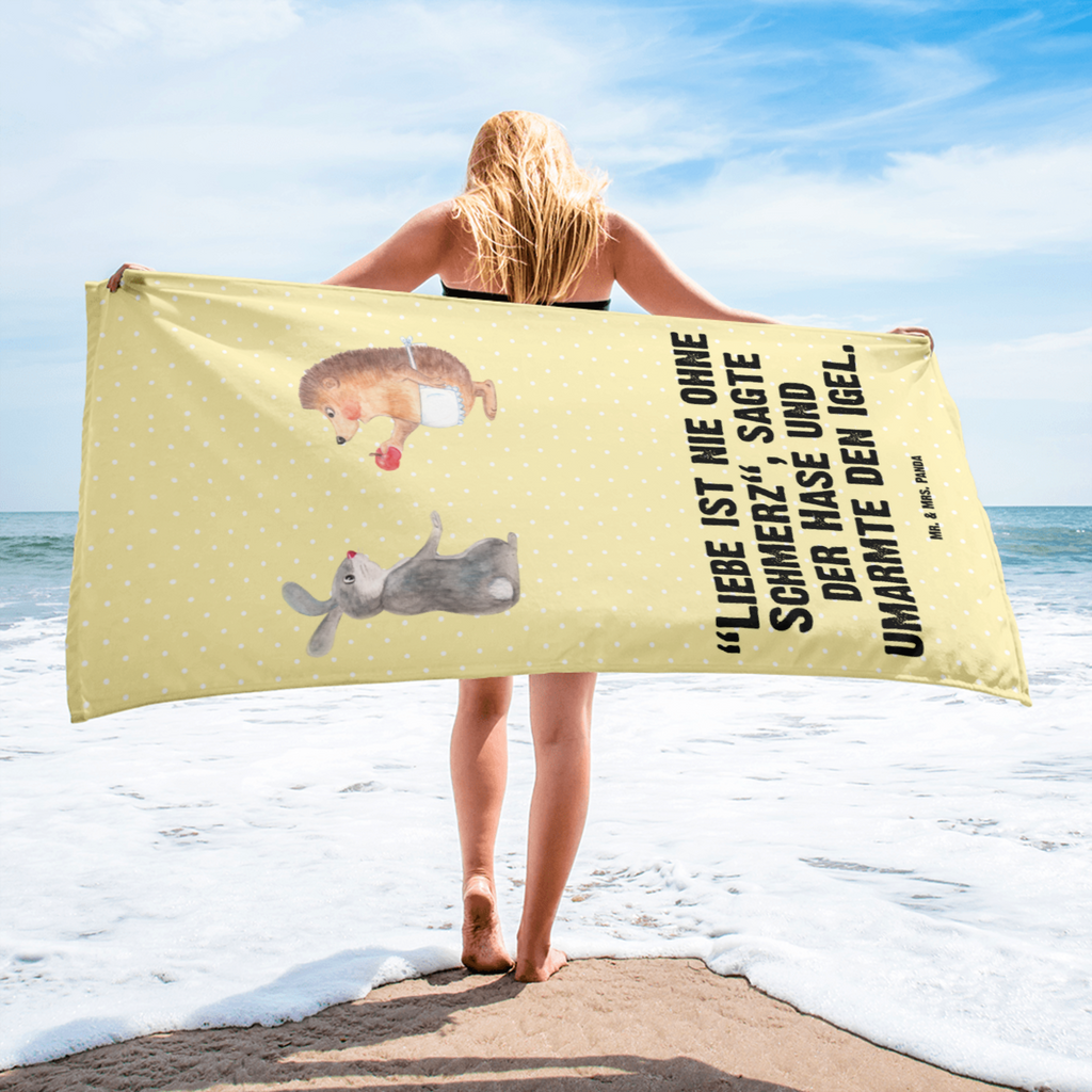XL Badehandtuch Liebe ist nie ohne Schmerz Handtuch, Badetuch, Duschtuch, Strandtuch, Saunatuch, Tiermotive, Gute Laune, lustige Sprüche, Tiere, Igel und Hase, Igel, Hase, Liebe Spruch, Liebeskummer Geschenk, Herzschmerz, Trösten, Trennungsschmerz, Spruch romantisch