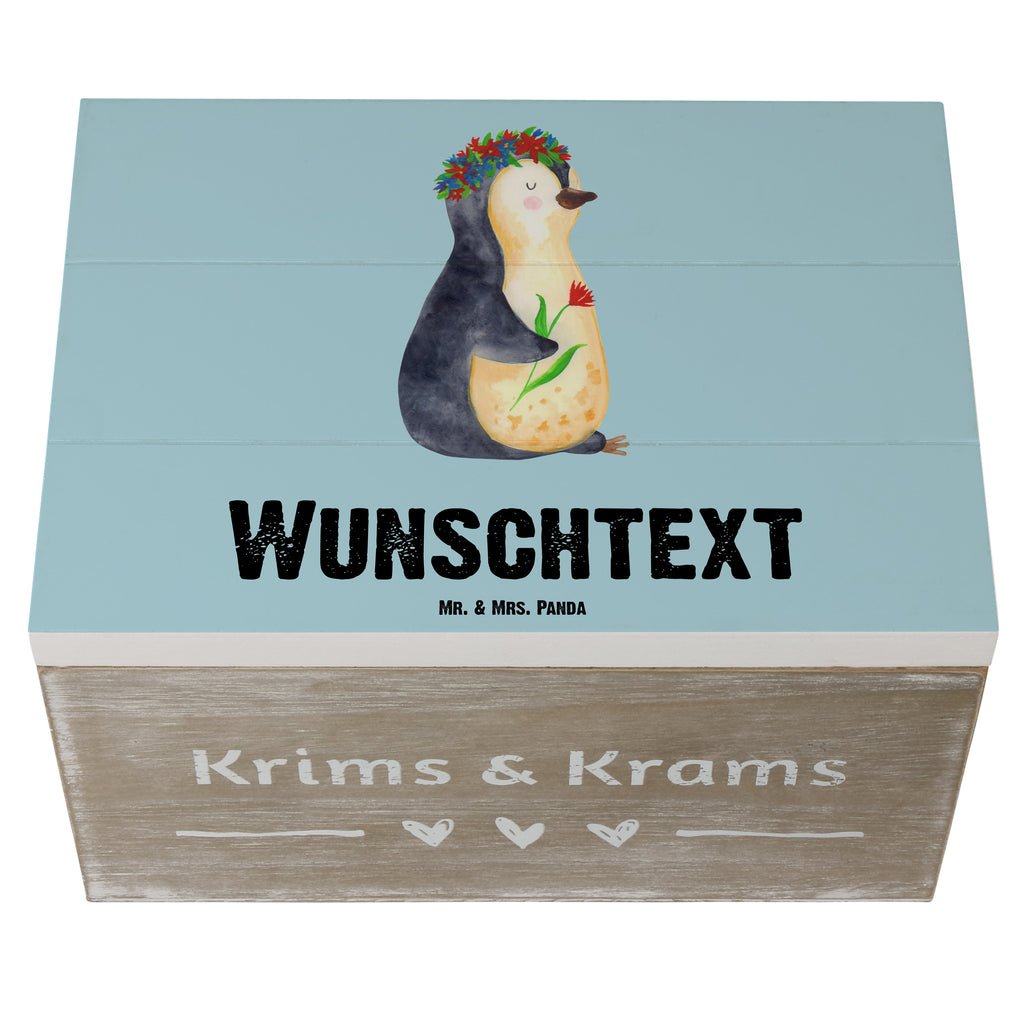 Personalisierte Holzkiste Pinguin Blumenkranz Holzkiste mit Namen, Kiste mit Namen, Schatzkiste mit Namen, Truhe mit Namen, Schatulle mit Namen, Erinnerungsbox mit Namen, Erinnerungskiste, mit Namen, Dekokiste mit Namen, Aufbewahrungsbox mit Namen, Holzkiste Personalisiert, Kiste Personalisiert, Schatzkiste Personalisiert, Truhe Personalisiert, Schatulle Personalisiert, Erinnerungsbox Personalisiert, Erinnerungskiste Personalisiert, Dekokiste Personalisiert, Aufbewahrungsbox Personalisiert, Pinguin, Pinguine, Blumenkranz, Universum, Leben, Wünsche, Ziele, Lebensziele, Motivation, Lebenslust, Liebeskummer, Geschenkidee