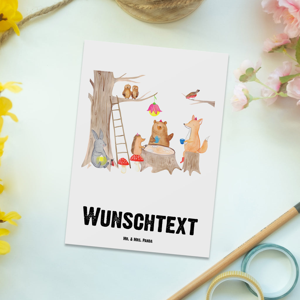 Personalisierte Postkarte Waldtiere Picknick Postkarte mit Namen, Postkarte bedrucken, Postkarte mit Wunschtext, Postkarte personalisierbar, Geschenkkarte mit Namen, Grußkarte mit Namen, Karte mit Namen, Einladung mit Namen, Ansichtskarte mit Namen, Geschenkkarte mit Wunschtext, Grußkarte mit Wunschtext, Karte mit Wunschtext, Einladung mit Wunschtext, Ansichtskarte mit Wunschtext, Tiermotive, Gute Laune, lustige Sprüche, Tiere, Waldtiere, Picknick, Wald, Fuchs, Hase, Igel, Maus, Eichhörnchen