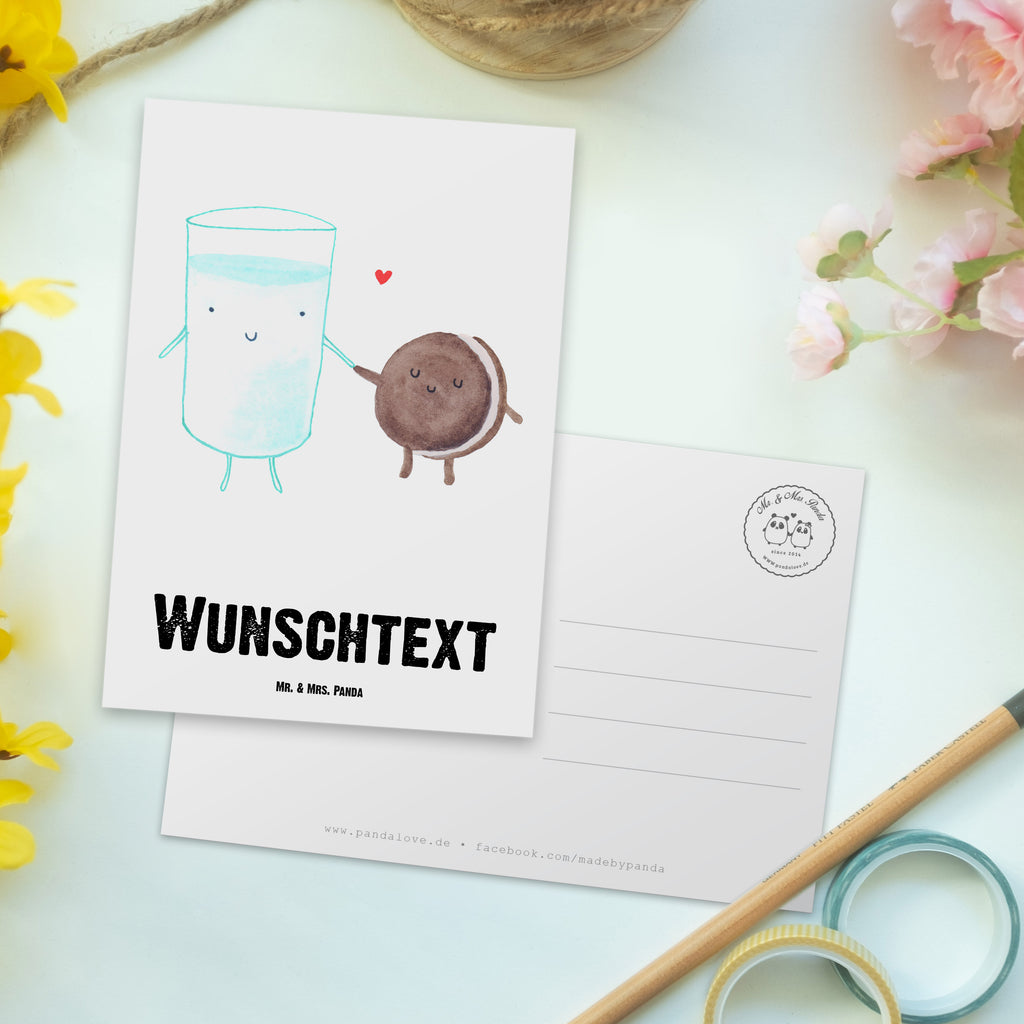 Personalisierte Postkarte Milch & Keks Postkarte mit Namen, Postkarte bedrucken, Postkarte mit Wunschtext, Postkarte personalisierbar, Geschenkkarte mit Namen, Grußkarte mit Namen, Karte mit Namen, Einladung mit Namen, Ansichtskarte mit Namen, Geschenkkarte mit Wunschtext, Grußkarte mit Wunschtext, Karte mit Wunschtext, Einladung mit Wunschtext, Ansichtskarte mit Wunschtext, süße Tiermotive, gute Laune, lustige Sprüche, Tiere, Milk, Cookie, Milch, Keks, Kekse, Kaffee, Einladung Frühstück, Motiv süß, romantisch, perfektes Paar