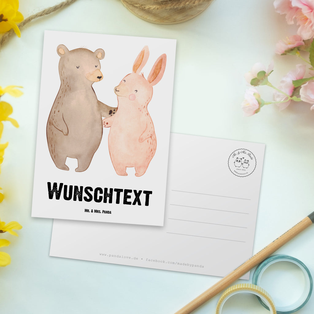 Personalisierte Postkarte Bär Hase Umarmen Postkarte mit Namen, Postkarte bedrucken, Postkarte mit Wunschtext, Postkarte personalisierbar, Geschenkkarte mit Namen, Grußkarte mit Namen, Karte mit Namen, Einladung mit Namen, Ansichtskarte mit Namen, Geschenkkarte mit Wunschtext, Grußkarte mit Wunschtext, Karte mit Wunschtext, Einladung mit Wunschtext, Ansichtskarte mit Wunschtext, Liebe, Partner, Freund, Freundin, Ehemann, Ehefrau, Heiraten, Verlobung, Heiratsantrag, Liebesgeschenk, Jahrestag, Hocheitstag, Freunde, bester Freund, Hase, Bär, Bärchen, best friends
